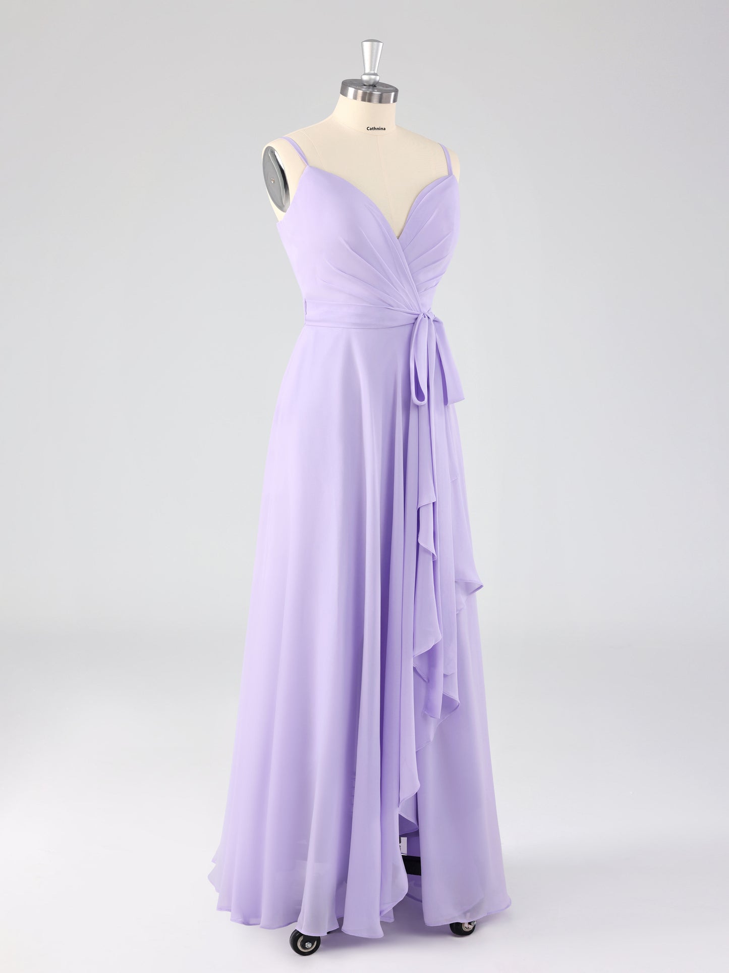 Lydel Chic V-neck Ruffles Lace Up Bridesmaid Dresses with Slit