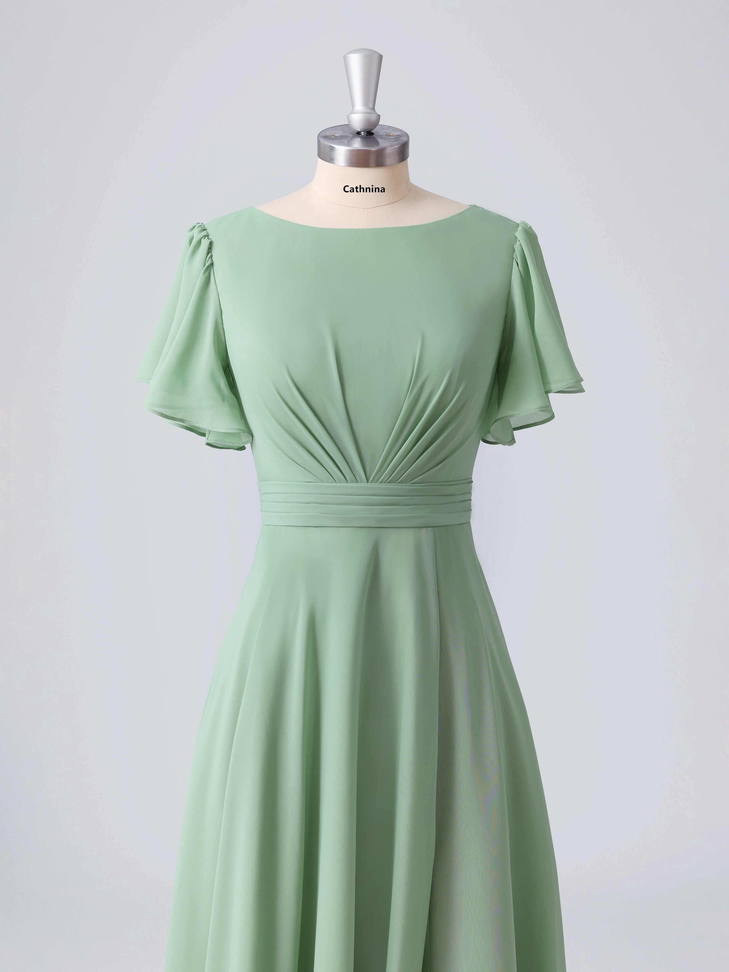 Lyssara Boat Neck A-line Chiffon Bridesmaid Dresses with Slit