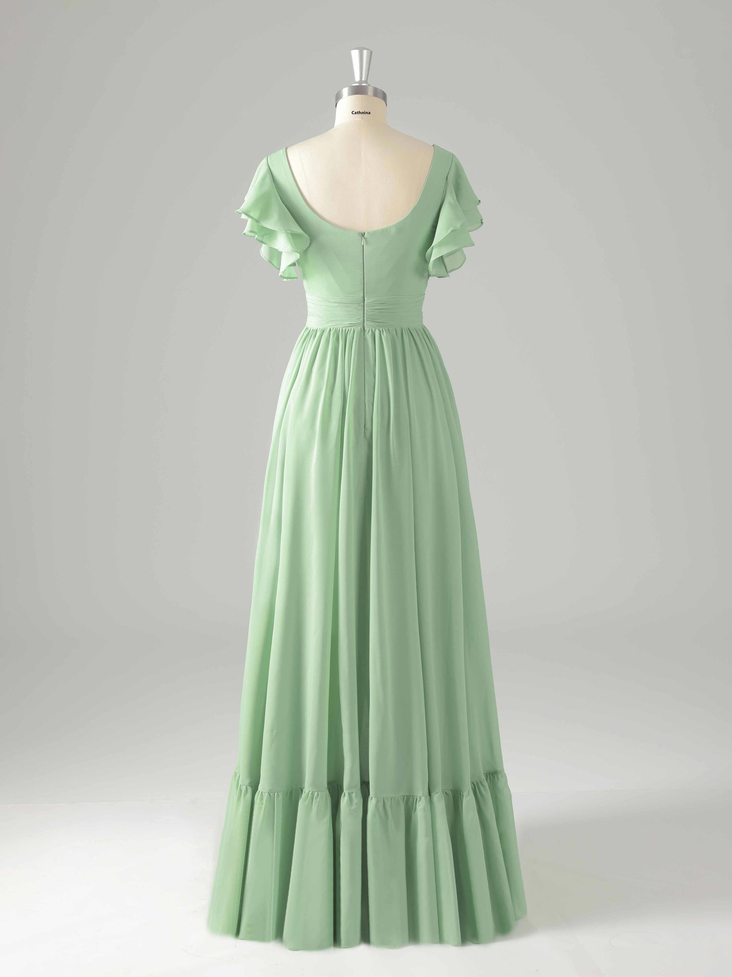 Lyssia Stylish V-Neck Flutter Sleeves Tiered Bridesmaid Dresses