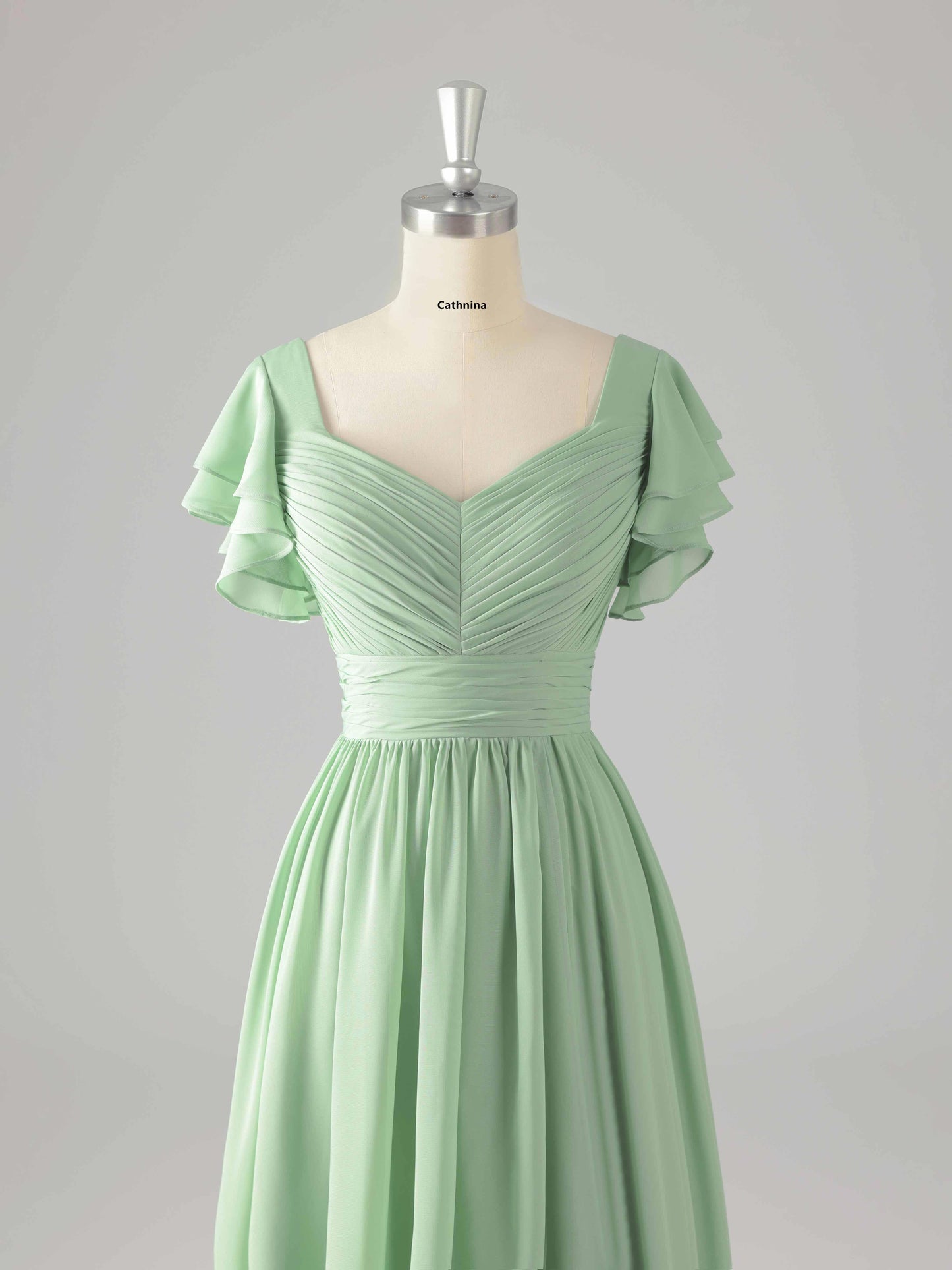 Lyssia Stylish V-Neck Flutter Sleeves Tiered Bridesmaid Dresses
