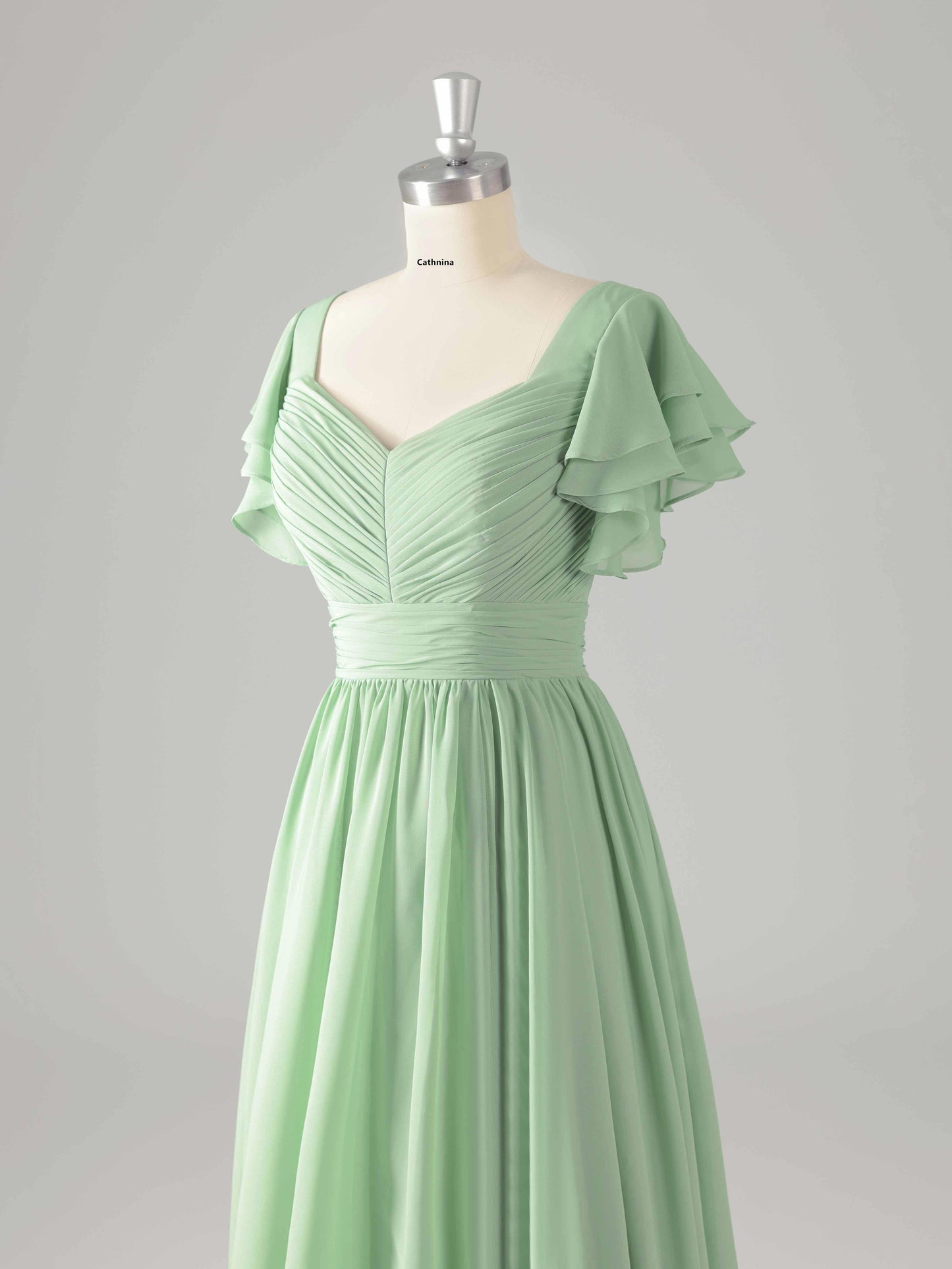 Lyssia Stylish V-Neck Flutter Sleeves Tiered Bridesmaid Dresses