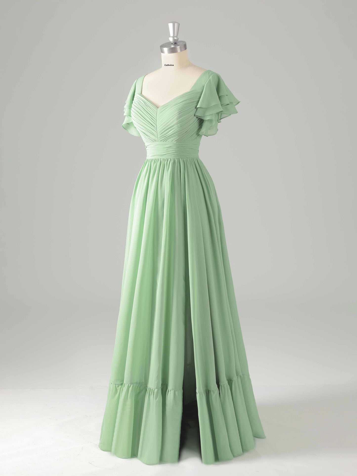 Lyssia Stylish V-Neck Flutter Sleeves Tiered Bridesmaid Dresses