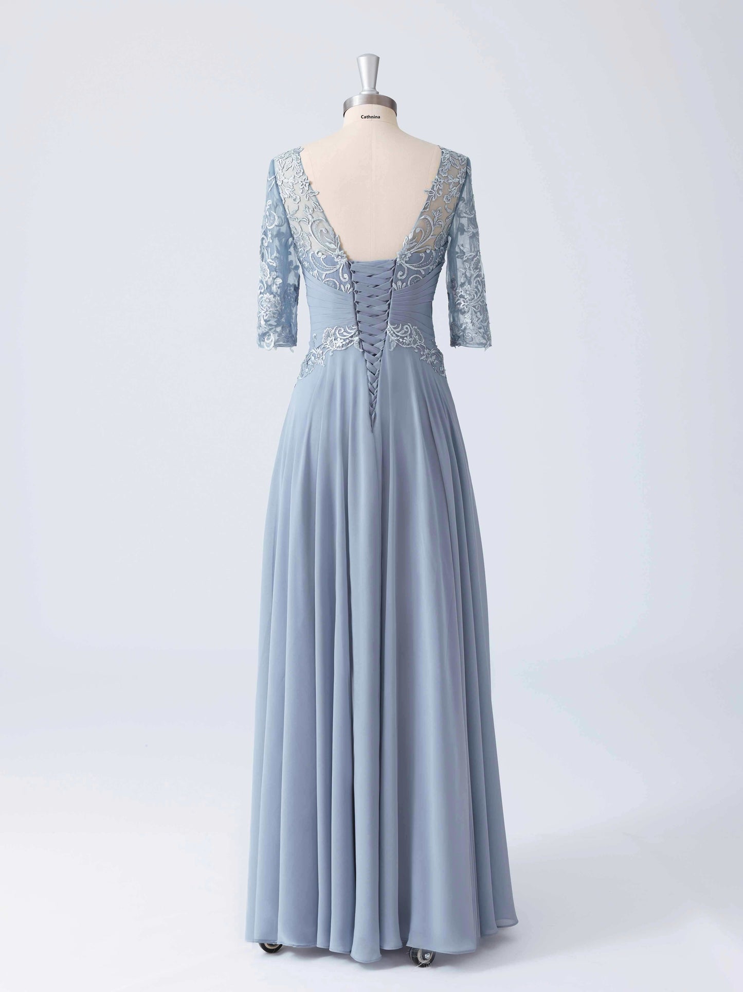 Mabel Modest Illusion Neckline Lace Appliqued A-line Dress