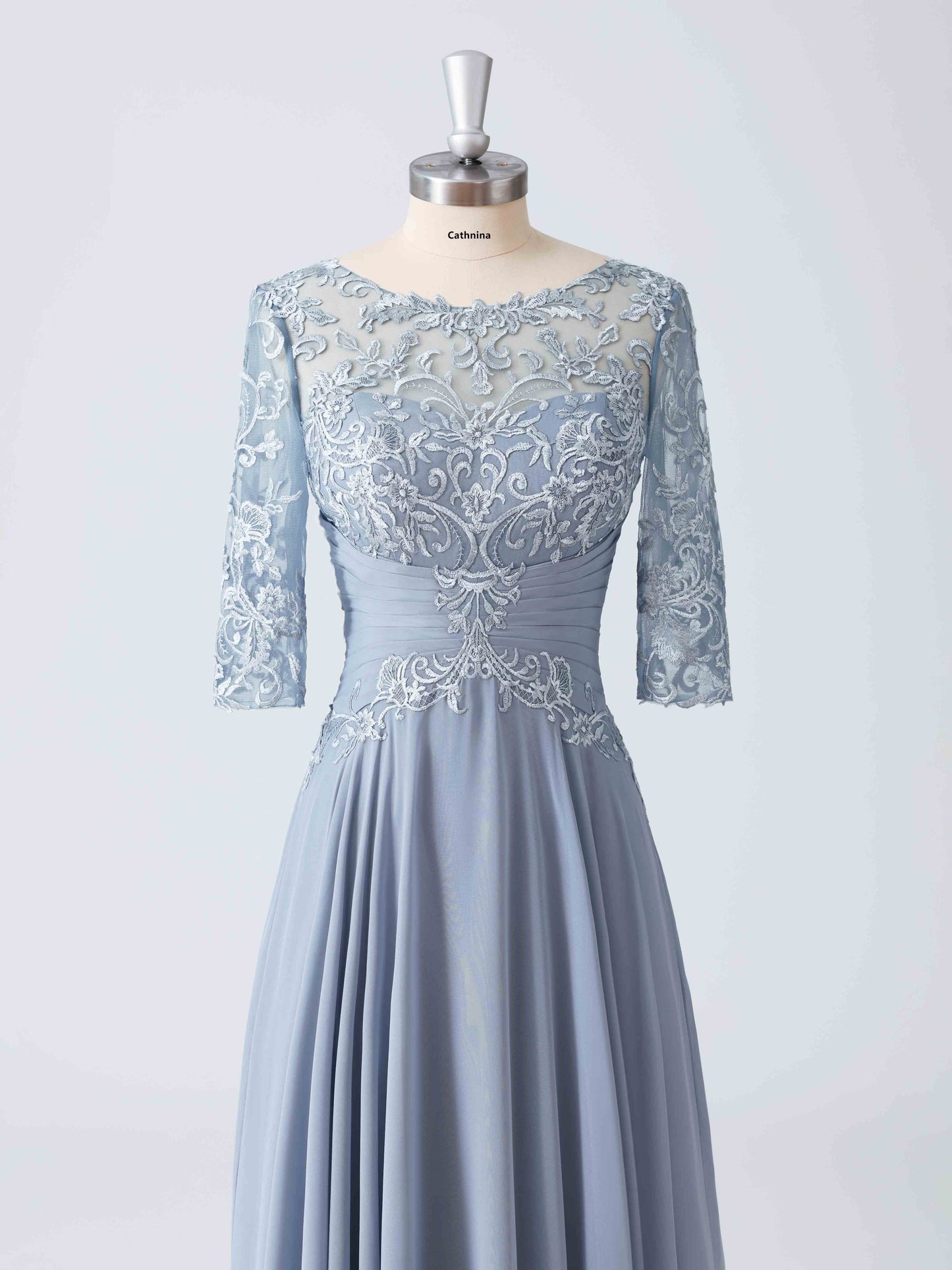 Mabel Modest Illusion Neckline Lace Appliqued A-line Dress
