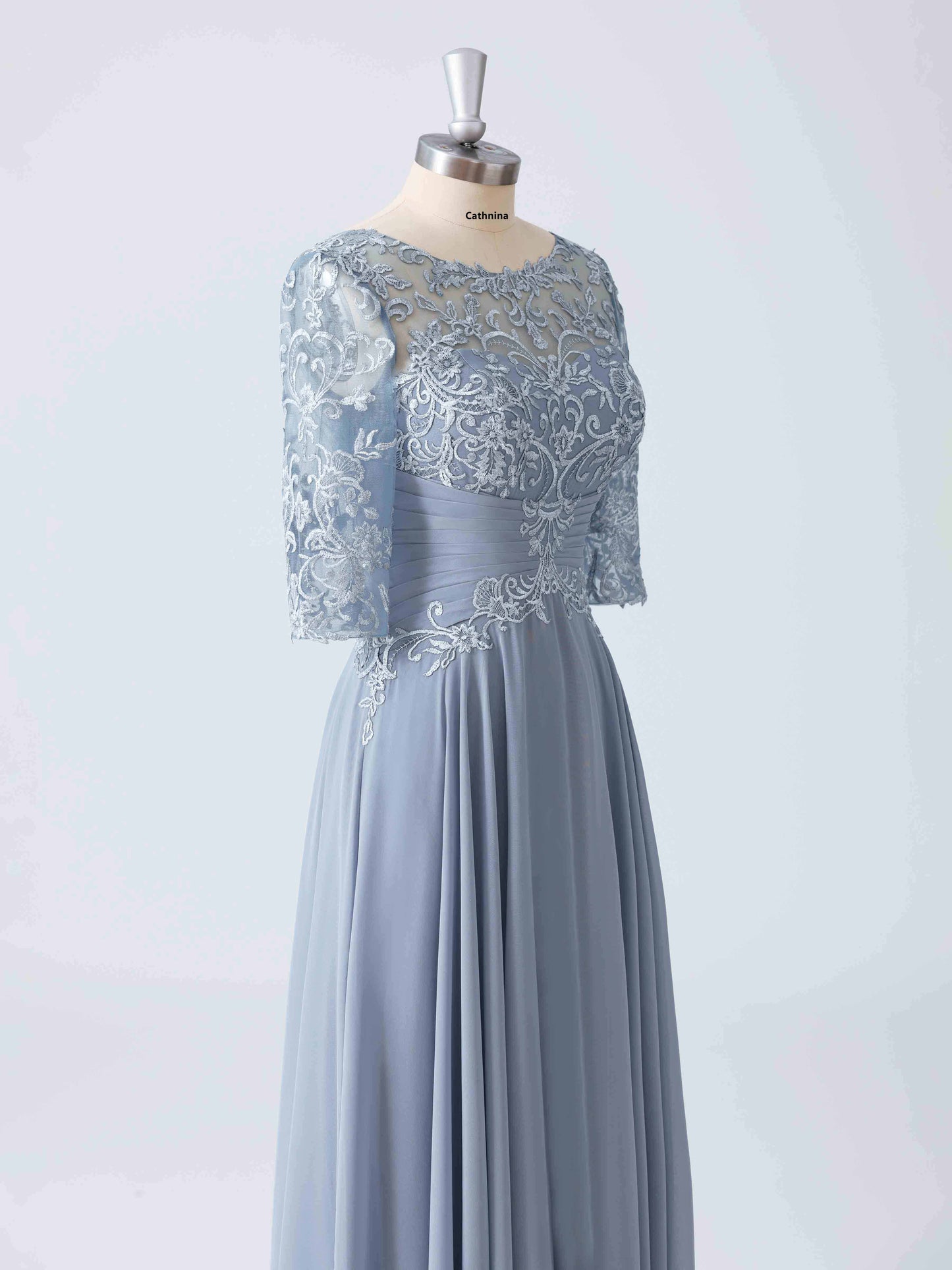 Mabel Modest Illusion Neckline Lace Appliqued A-line Dress