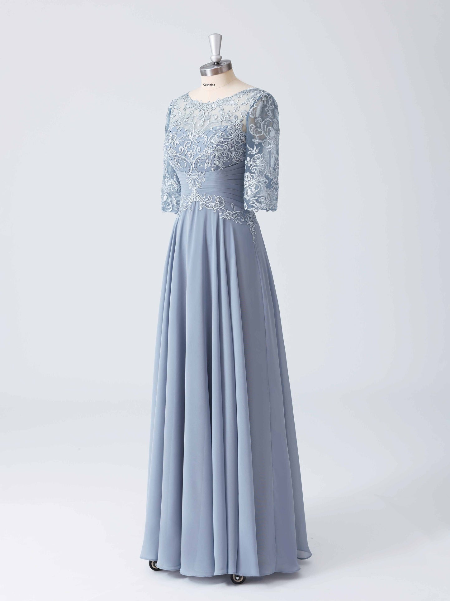 Mabel Modest Illusion Neckline Lace Appliqued A-line Dress