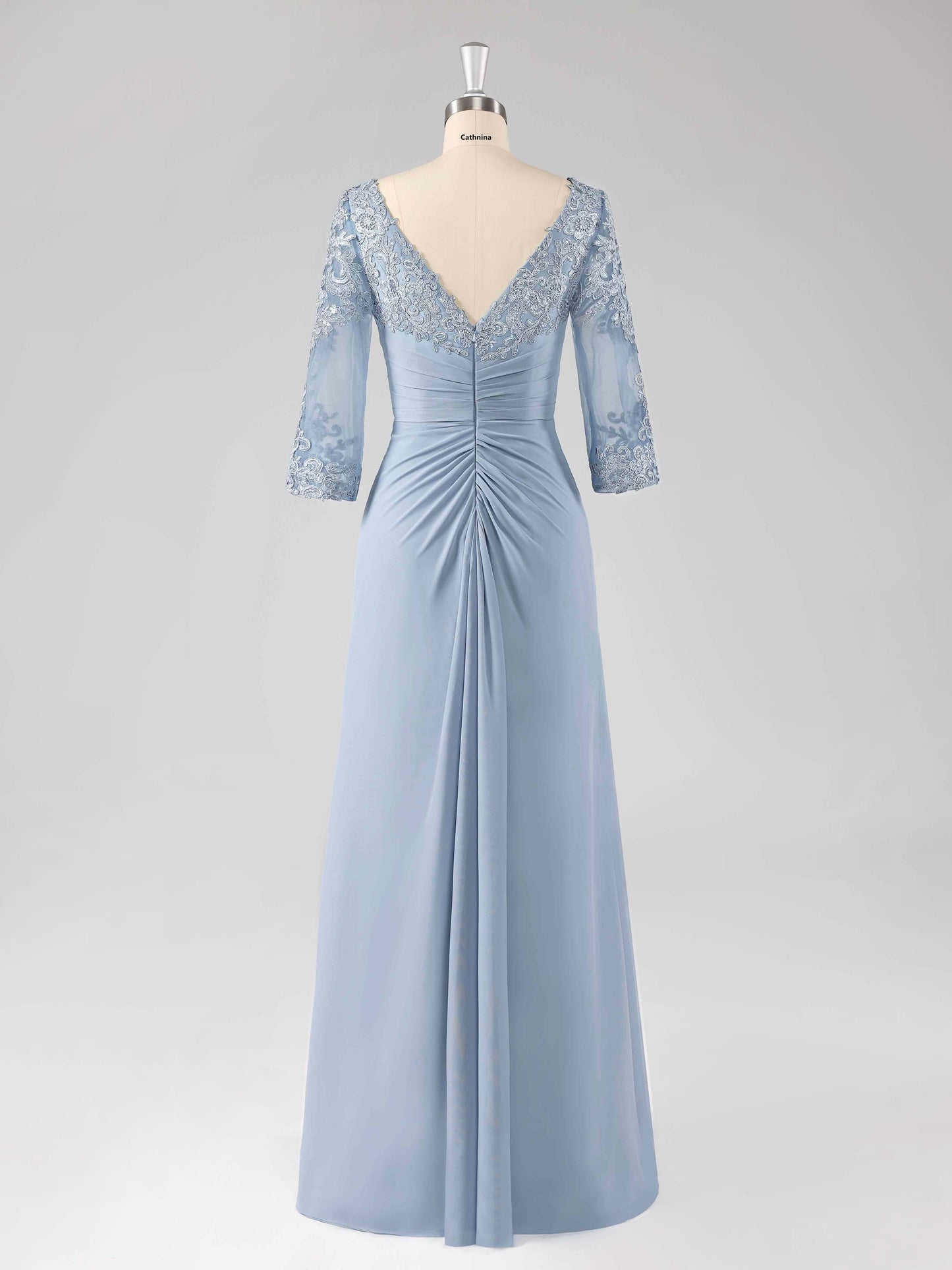 Macy Boat Neck Lace Appliqued A-line Long Chiffon Dresses