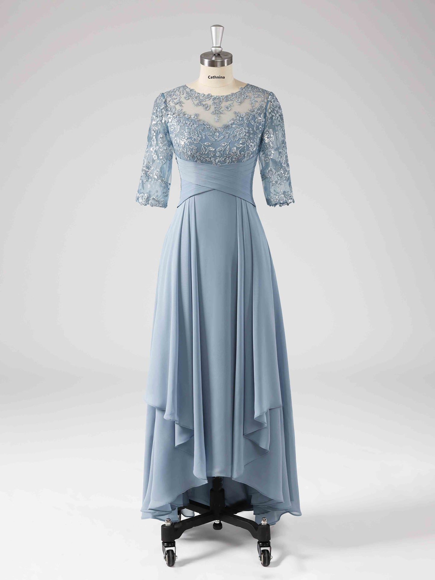 Maisie Illusion Neckline A-line Asymmetrical Dresses with Sequins