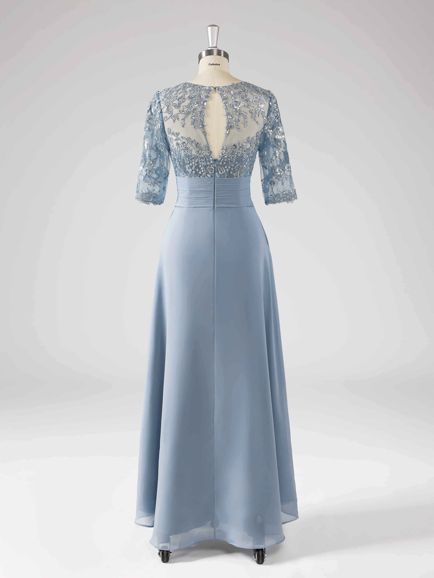 Maisie Illusion Neckline A-line Asymmetrical Dresses with Sequins