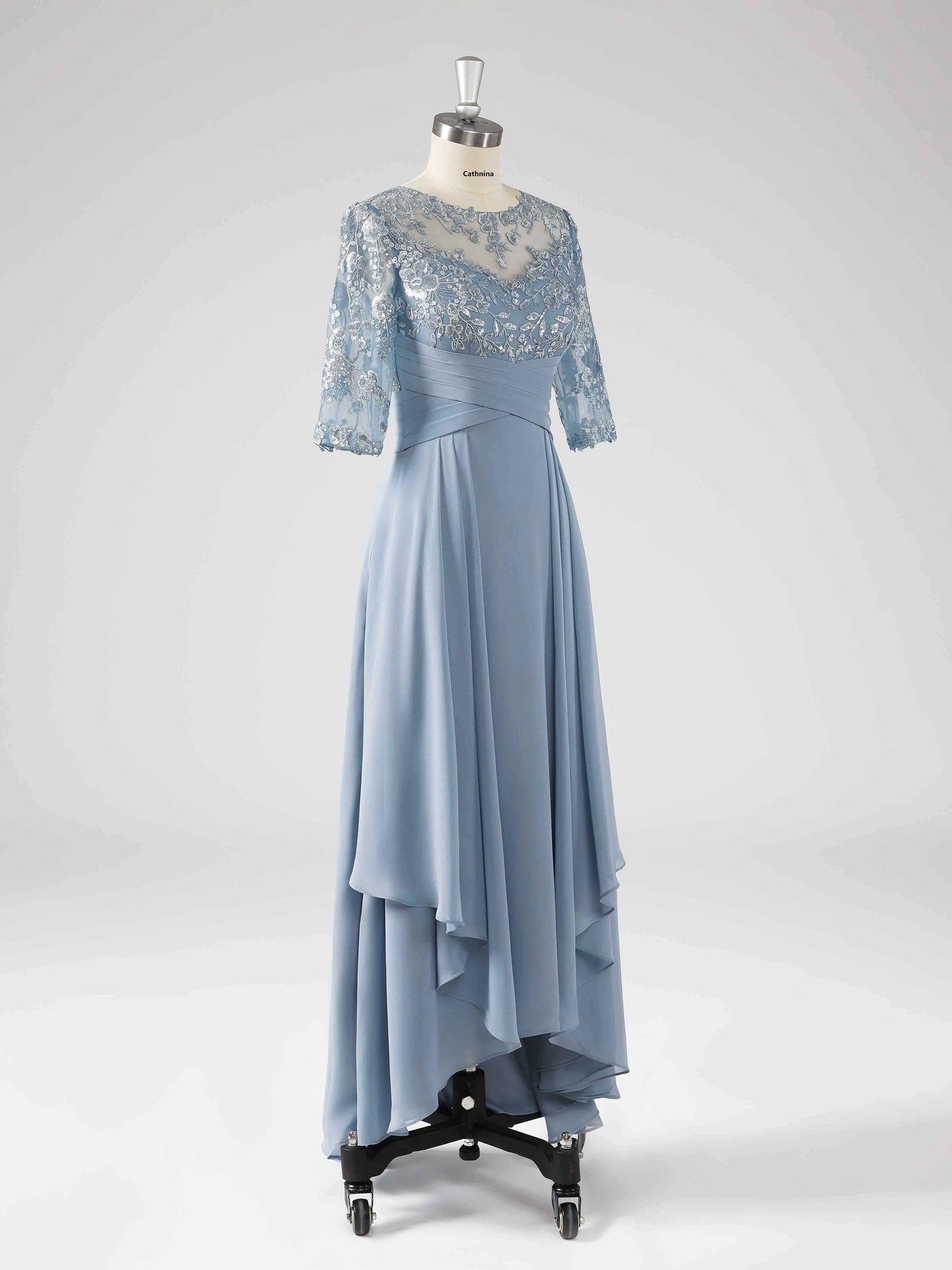 Maisie Illusion Neckline A-line Asymmetrical Dresses with Sequins
