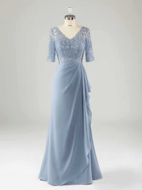 Malia Classy V-Neck Chiffon Mother of the Bride Dresses with Slit