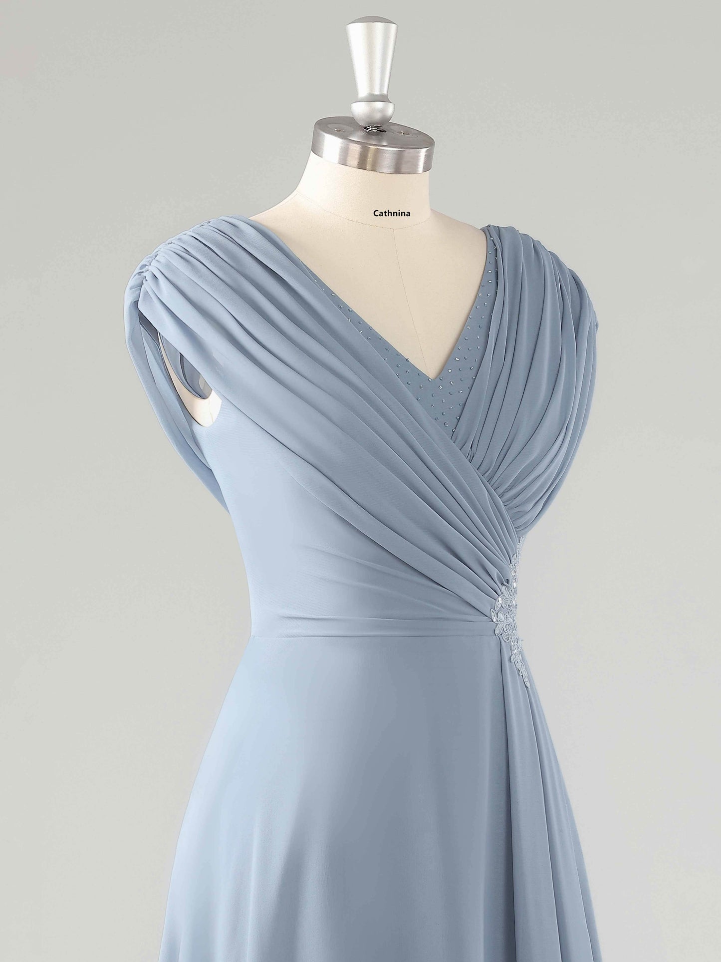 Maxine V Neck Ruched Beaded Chiffon Mother of the Bride Dresses