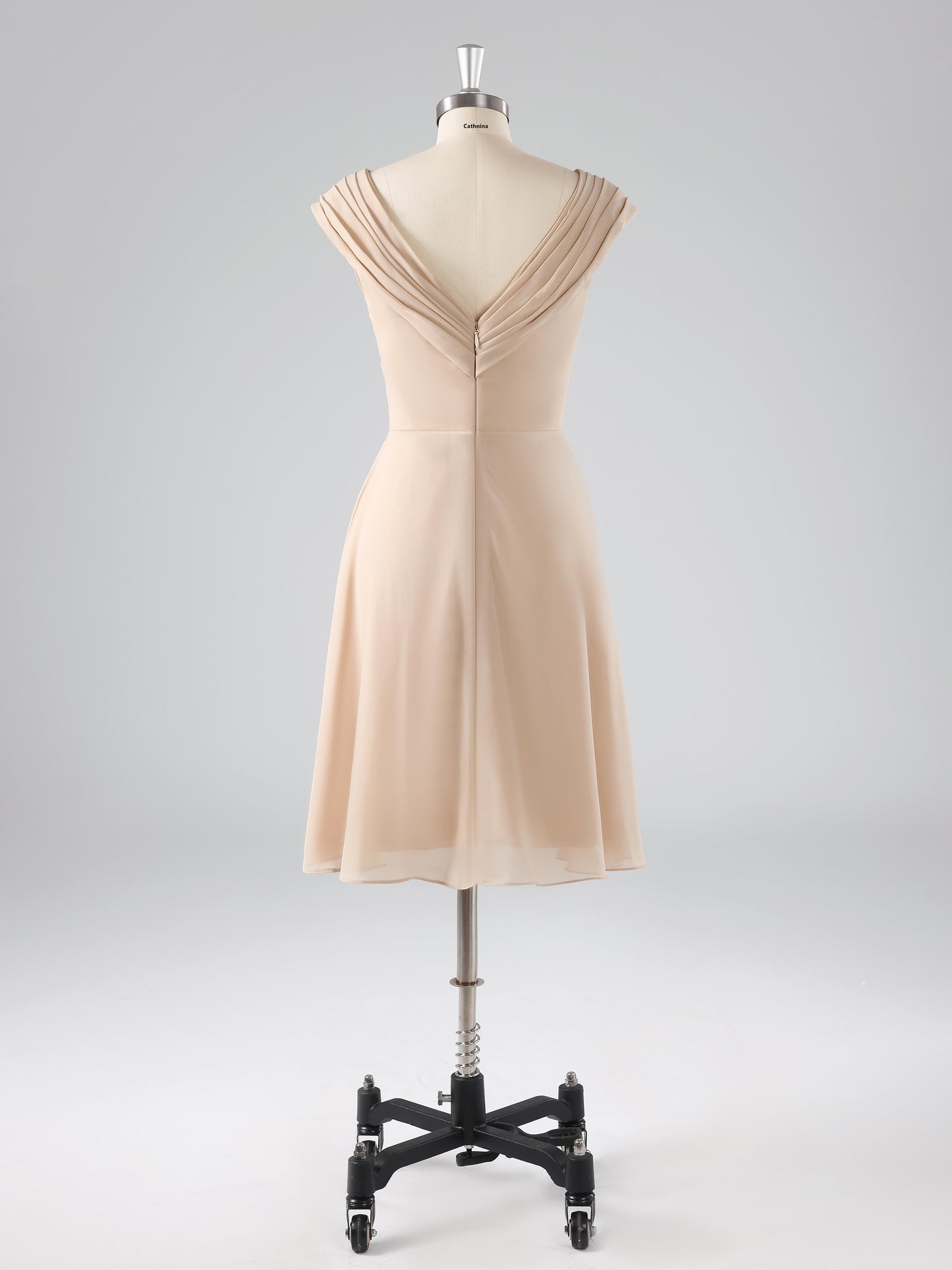 Melinda Simple V-Neck Appliqued Chiffon A-line Knee Length Dresses