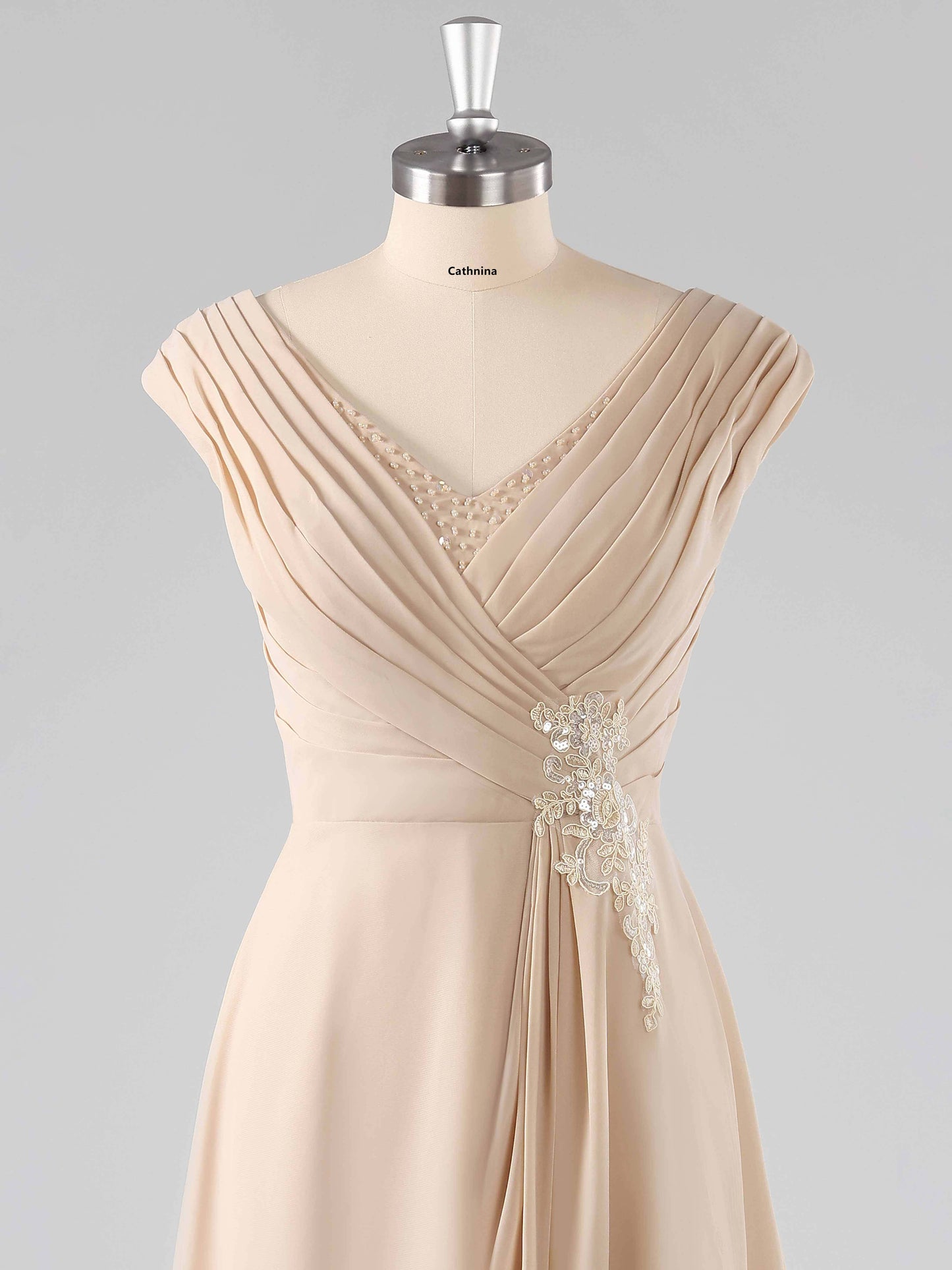 Melinda Simple V-Neck Appliqued Chiffon A-line Knee Length Dresses