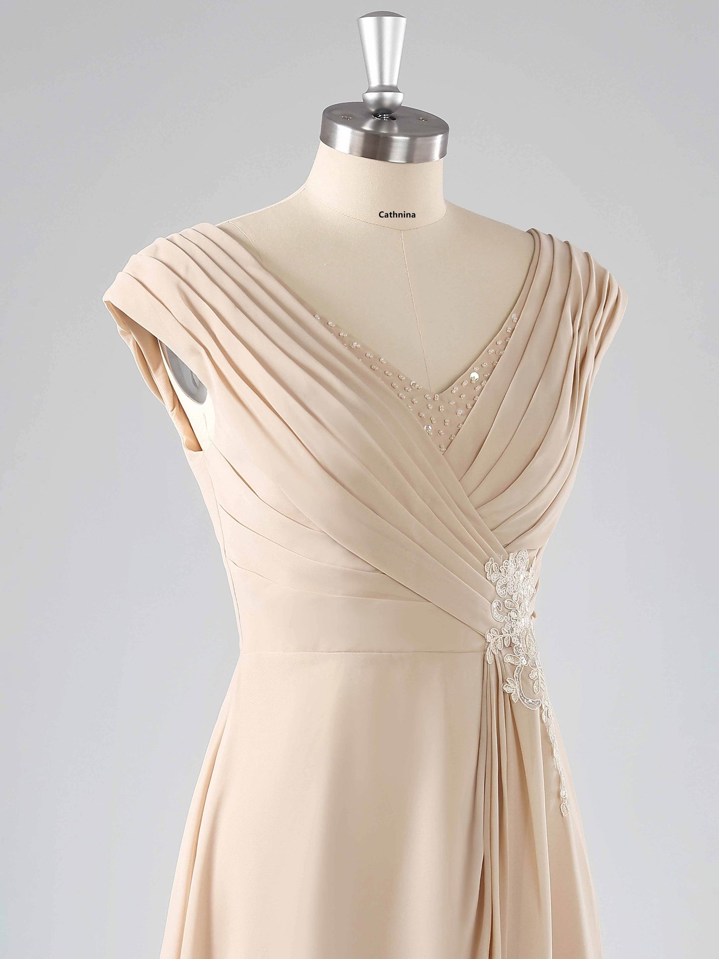 Melinda Simple V-Neck Appliqued Chiffon A-line Knee Length Dresses