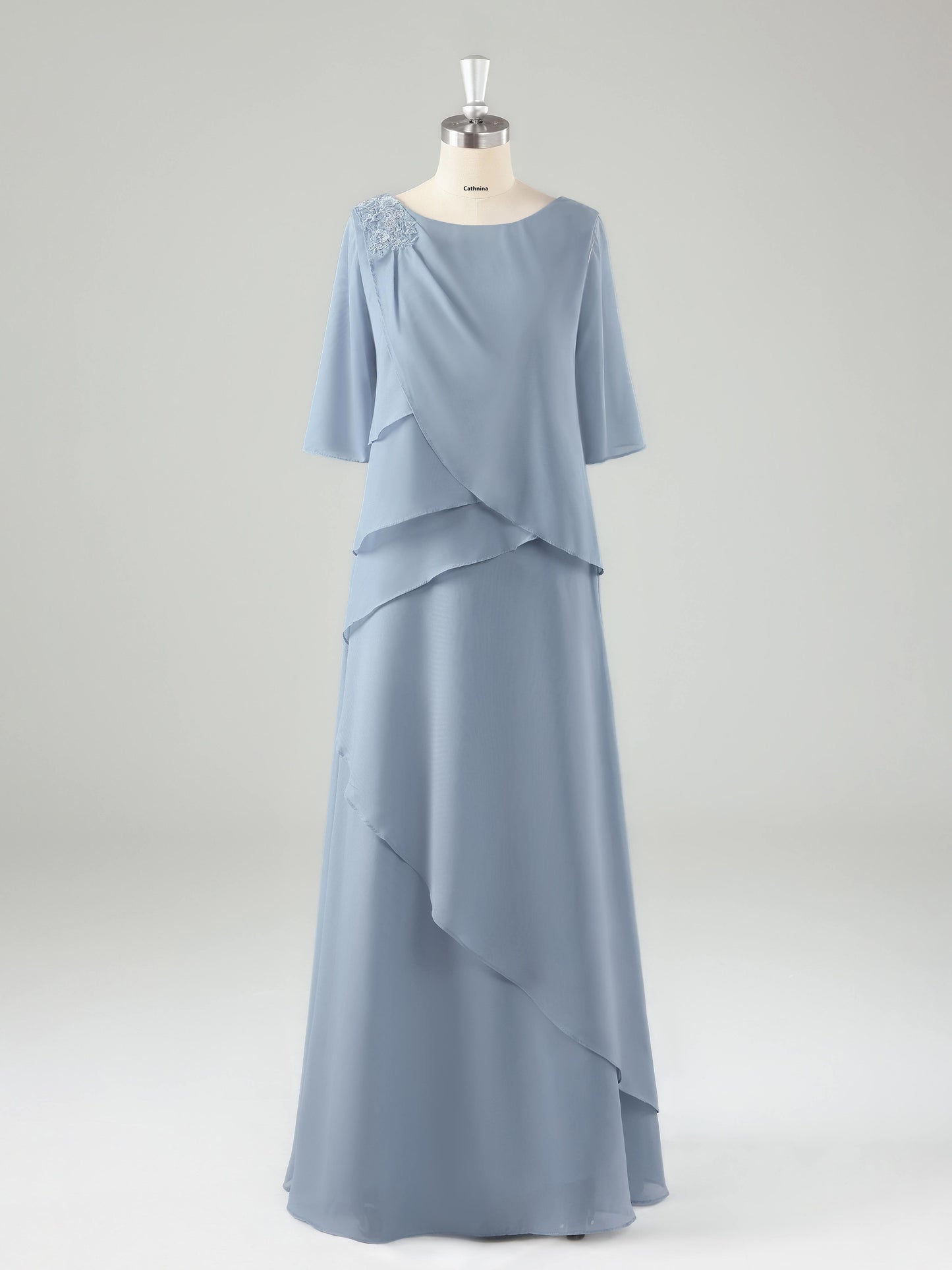 Mevia Chic Half Sleeves Tiered Long Mother of the Bride Dresses