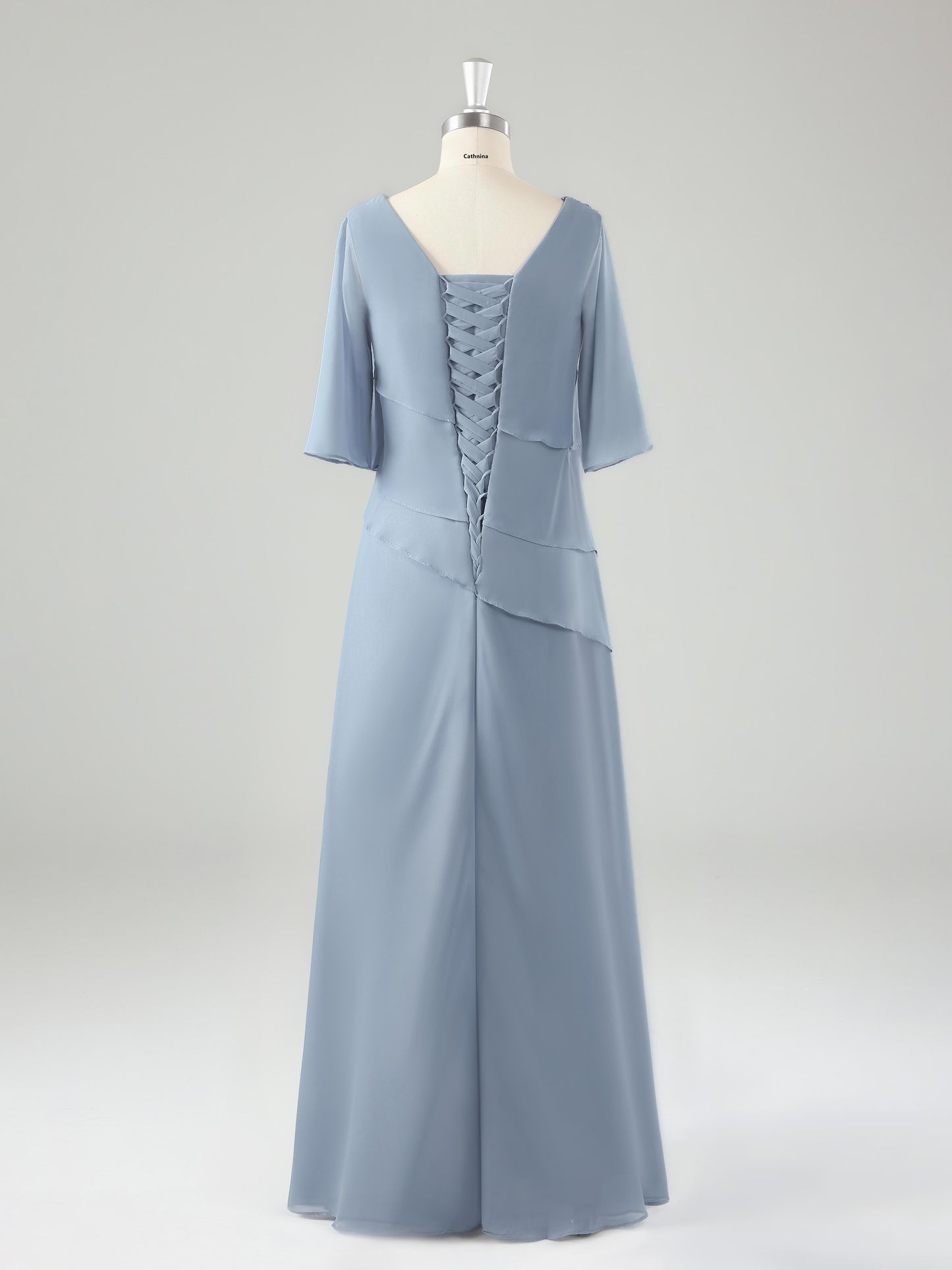 Mevia Chic Half Sleeves Tiered Long Mother of the Bride Dresses