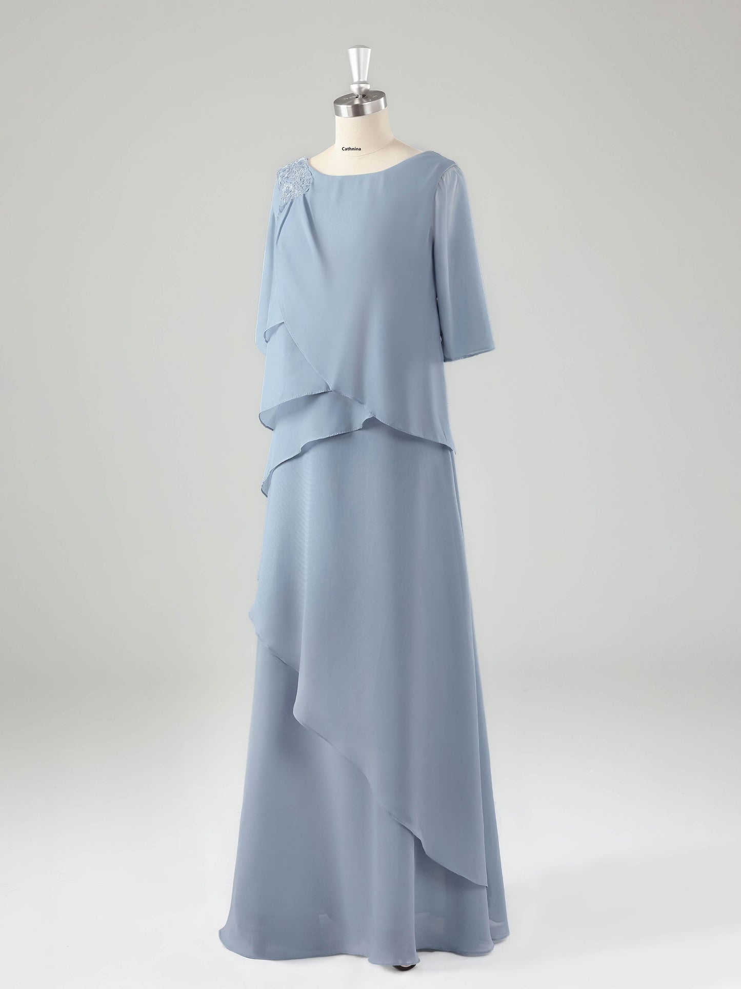 Mevia Chic Half Sleeves Tiered Long Mother of the Bride Dresses
