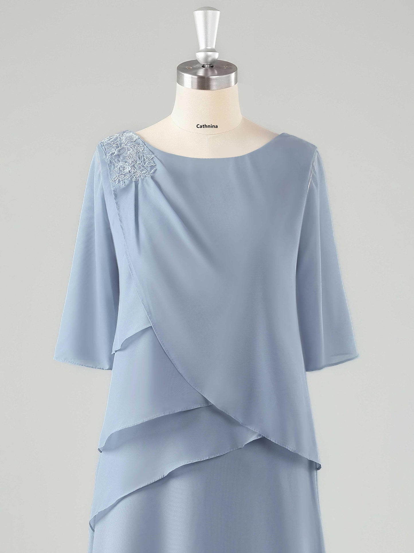 Mevia Chic Half Sleeves Tiered Long Mother of the Bride Dresses