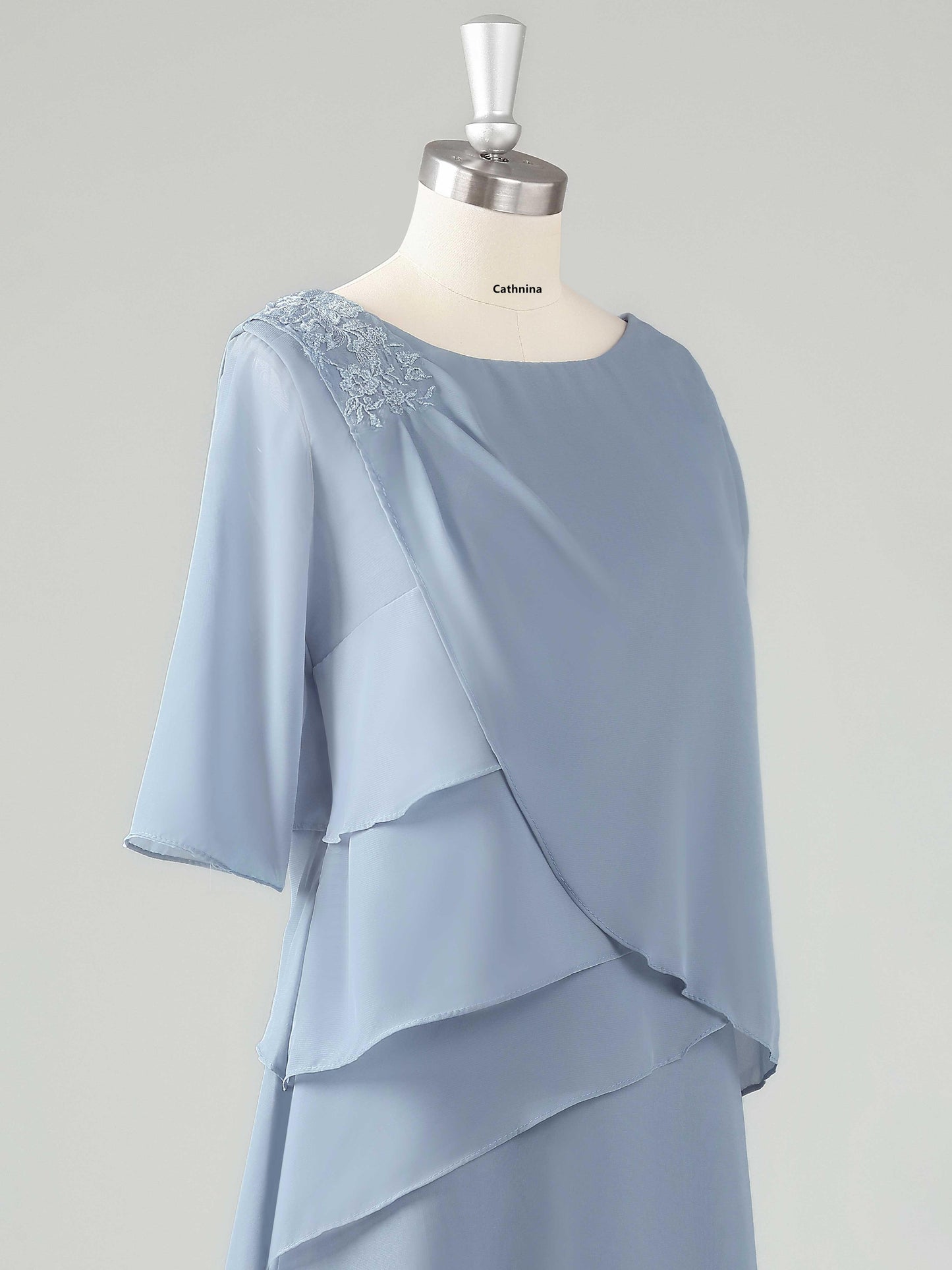 Mevia Chic Half Sleeves Tiered Long Mother of the Bride Dresses