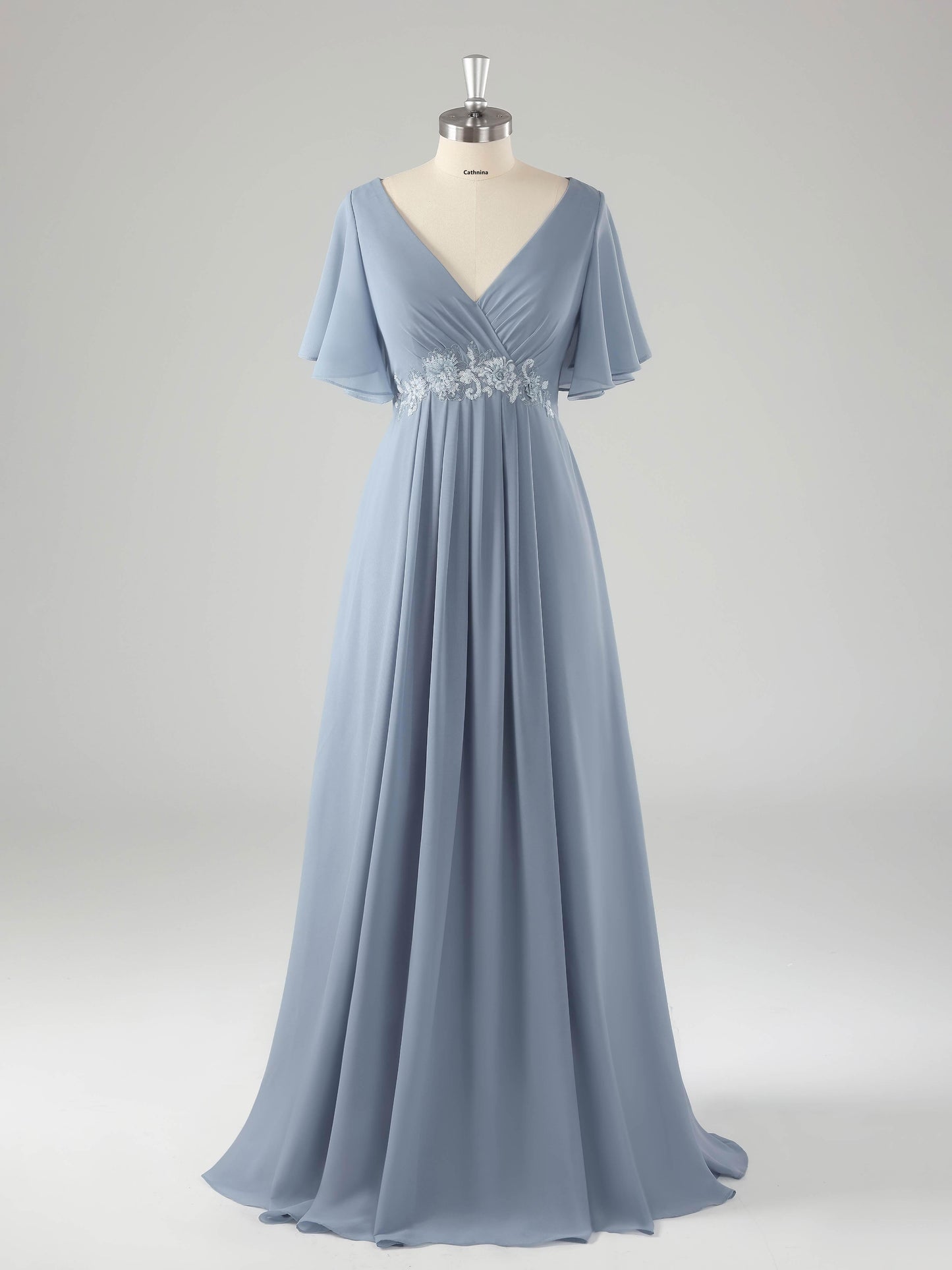 Minel Elegant Appliqued Long Chiffon Mother of the Bride Dresses