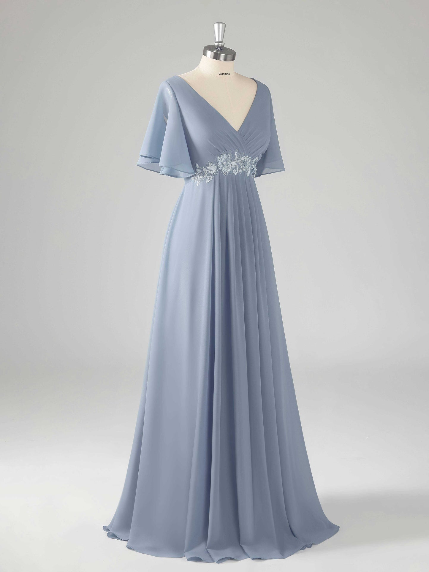 Minel Elegant Appliqued Long Chiffon Mother of the Bride Dresses