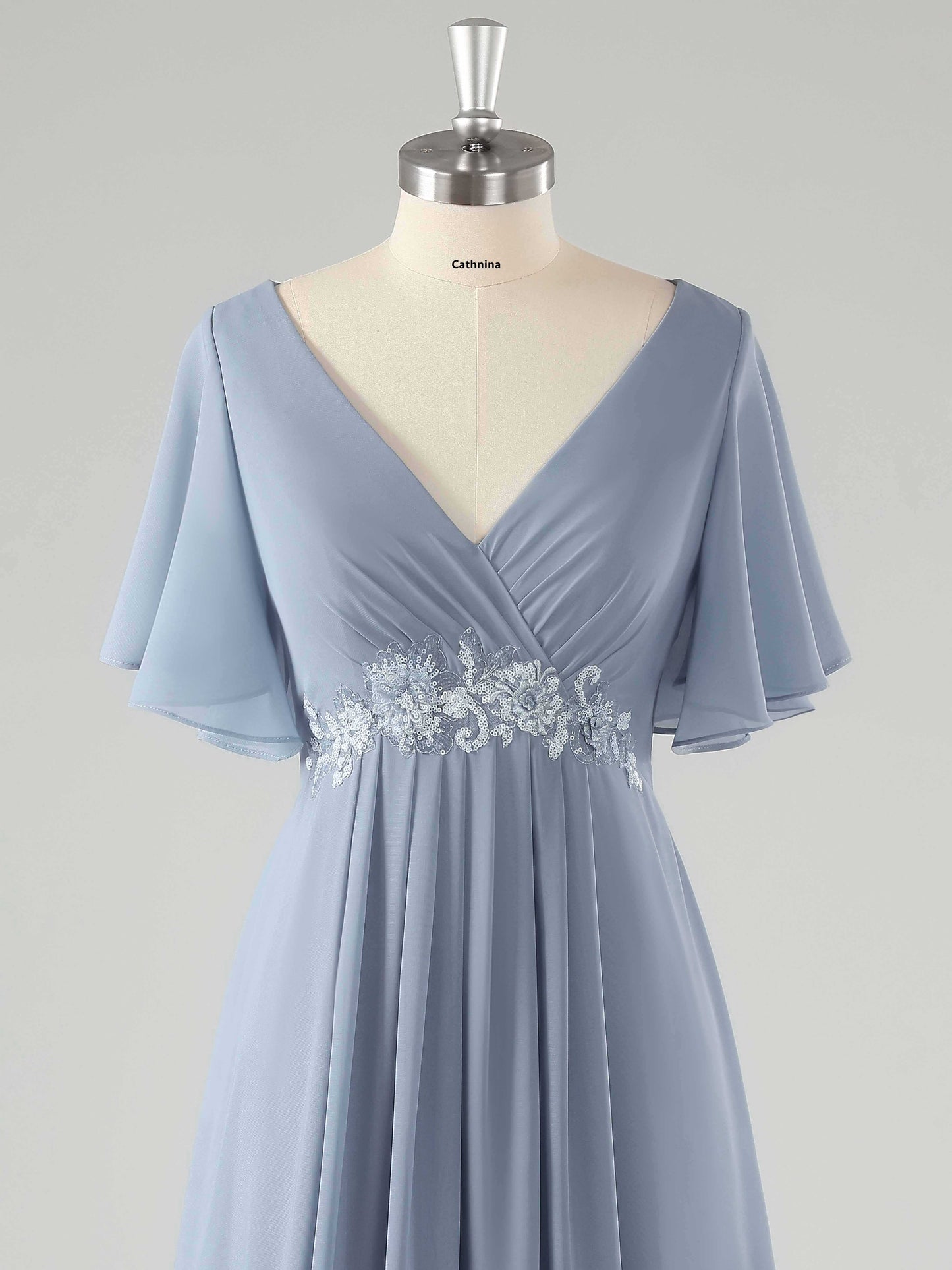 Minel Elegant Appliqued Long Chiffon Mother of the Bride Dresses