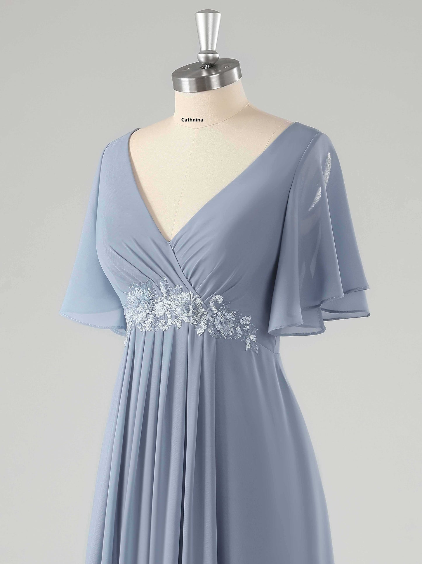 Minel Elegant Appliqued Long Chiffon Mother of the Bride Dresses