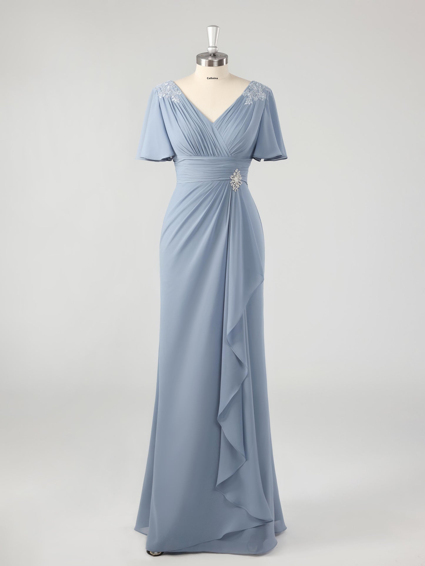 Mioni Elegant V-neck Lace Appliqued Chiffon Mother of the Bride Dresses