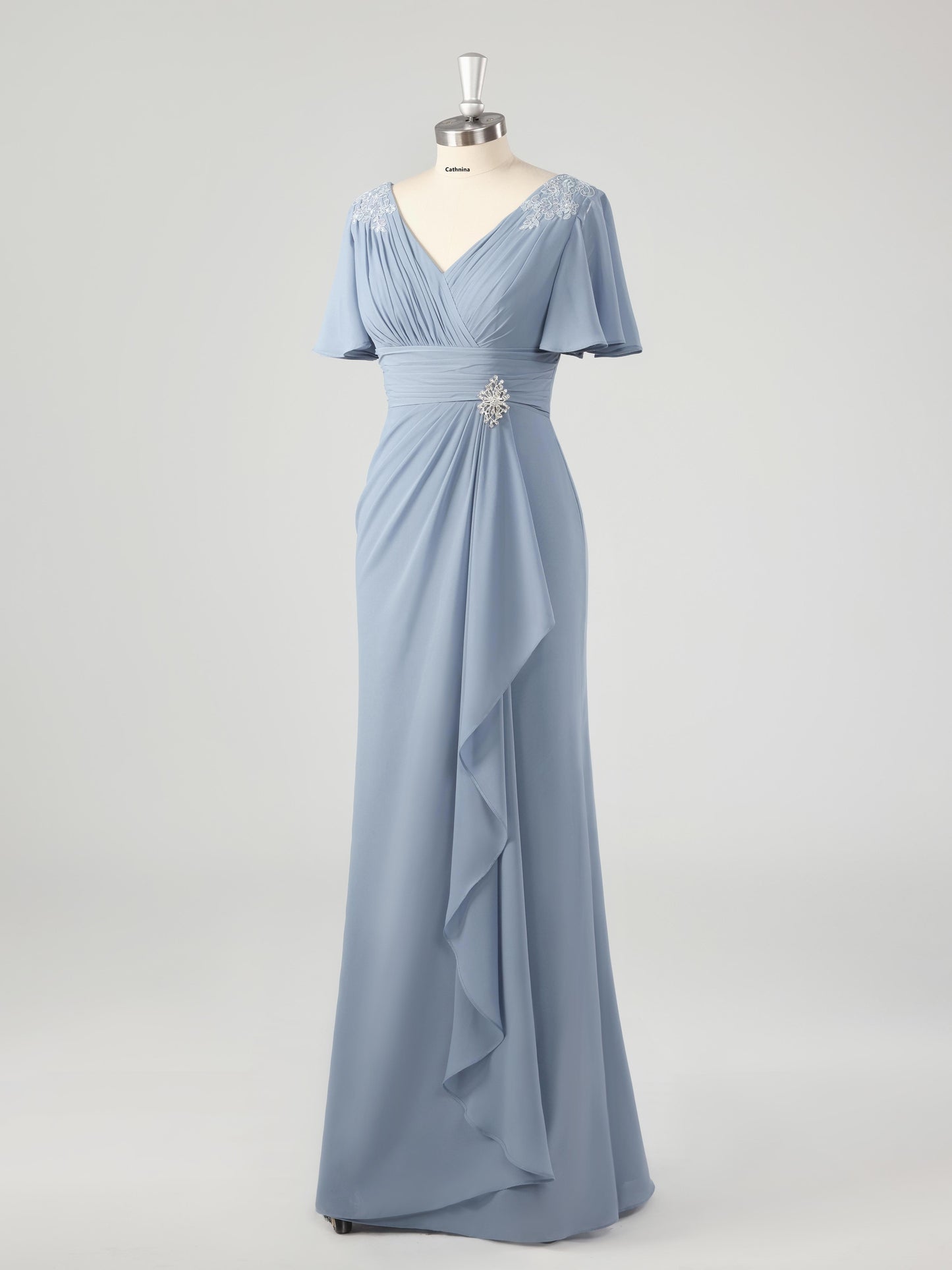 Mioni Elegant V-neck Lace Appliqued Chiffon Mother of the Bride Dresses