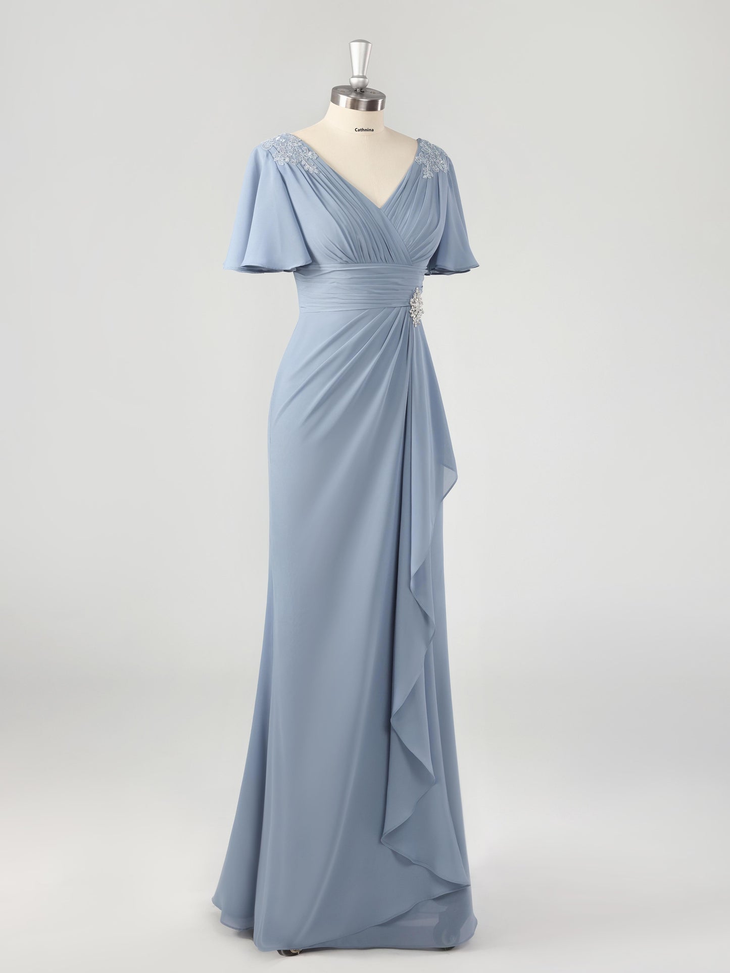 Mioni Elegant V-neck Lace Appliqued Chiffon Mother of the Bride Dresses