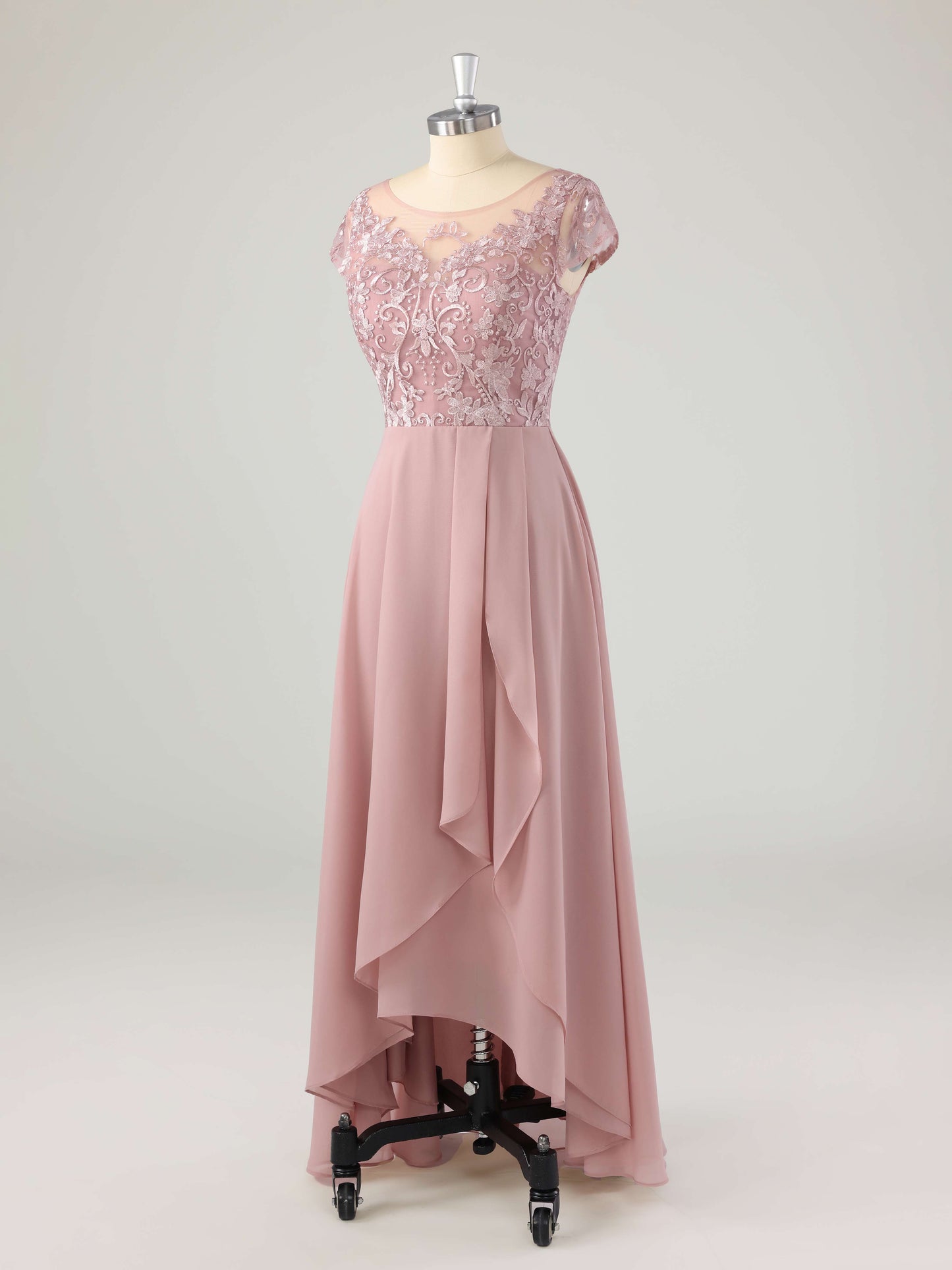 Morla Chic Illusion Appliqued Asymmetrical Mother of the Bride Dresses