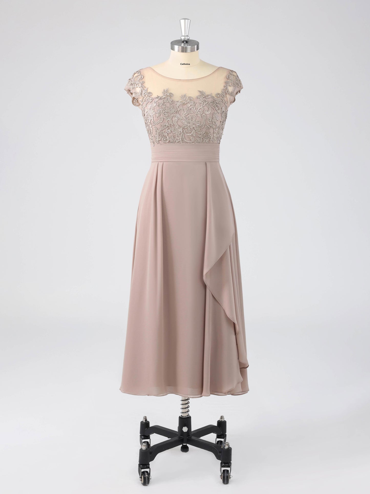 Murea Delicate Illusion Appliqued Tea Length Mother of the Bride Dresses