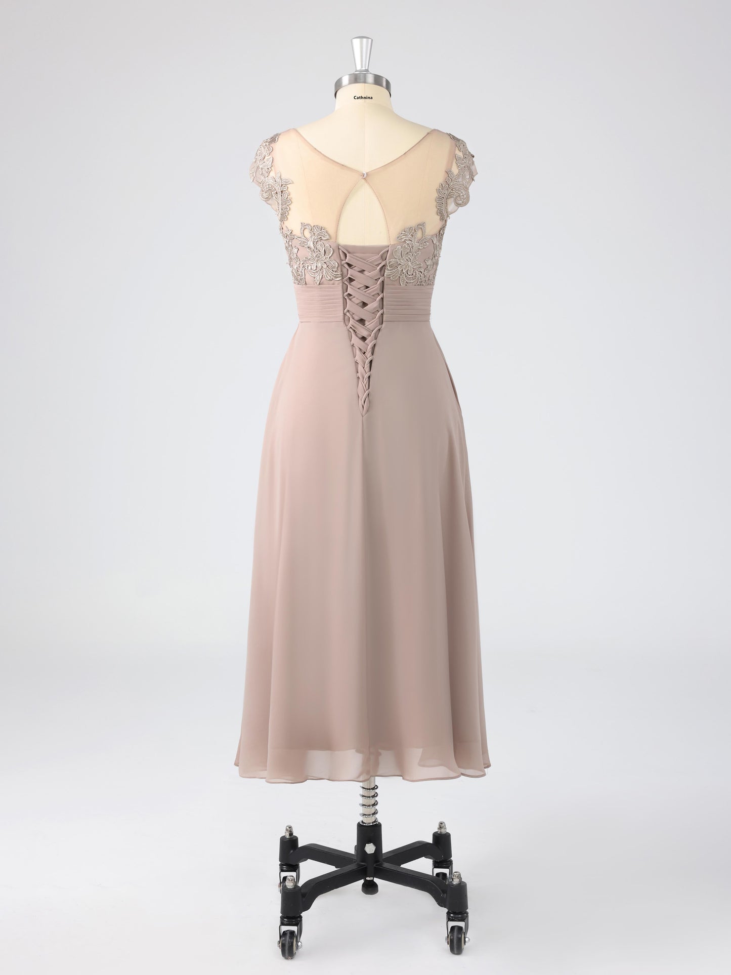 Murea Delicate Illusion Appliqued Tea Length Mother of the Bride Dresses