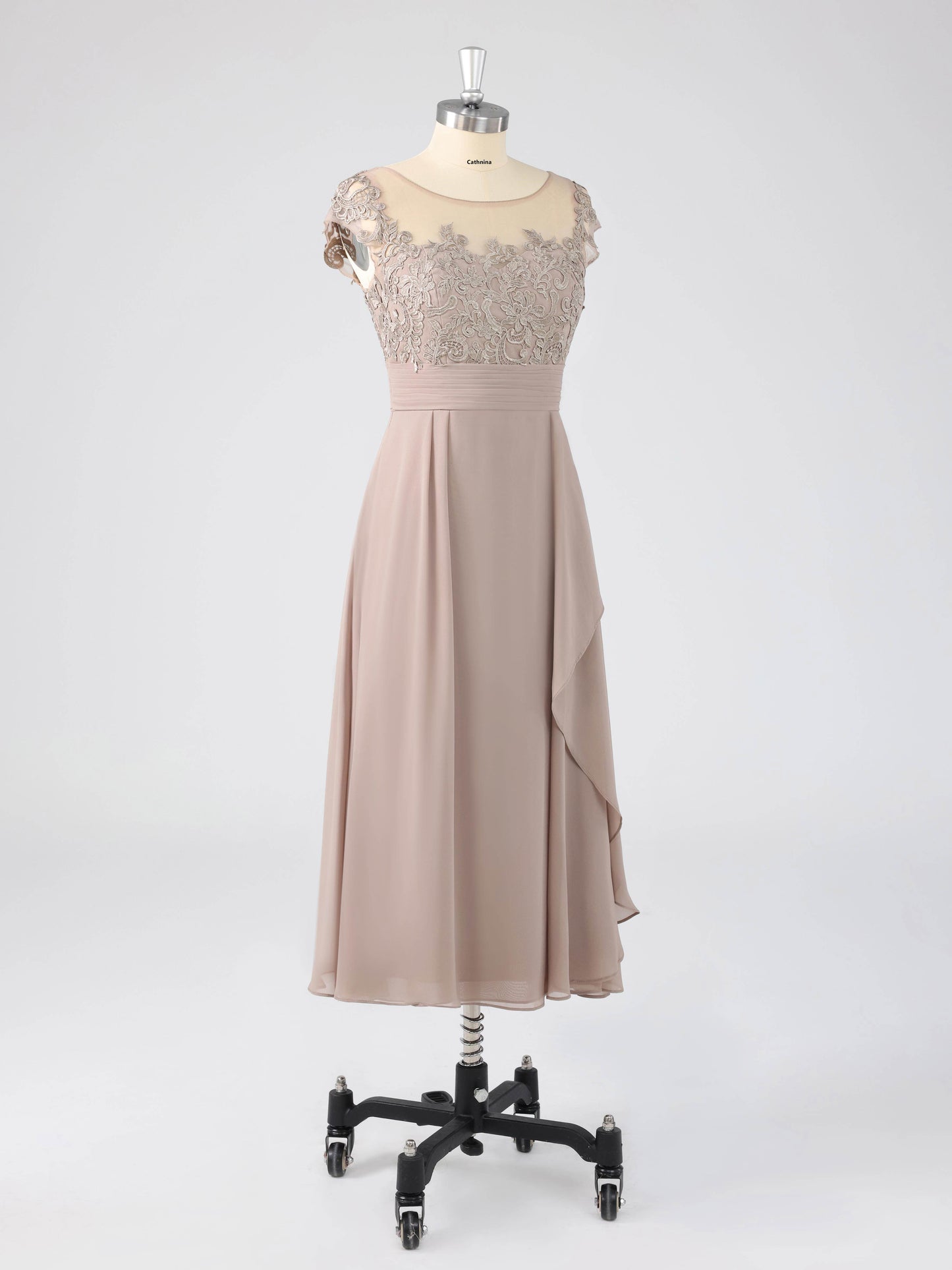 Murea Delicate Illusion Appliqued Tea Length Mother of the Bride Dresses