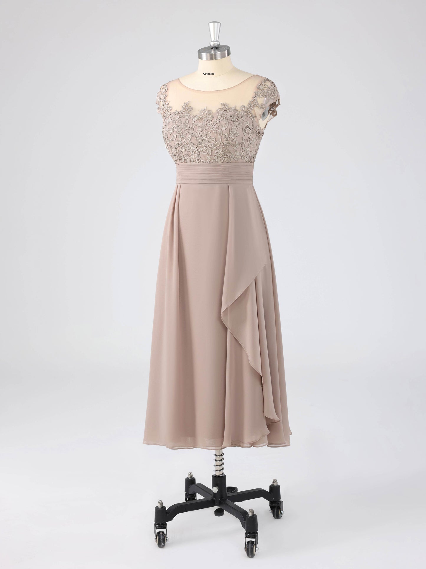 Murea Delicate Illusion Appliqued Tea Length Mother of the Bride Dresses