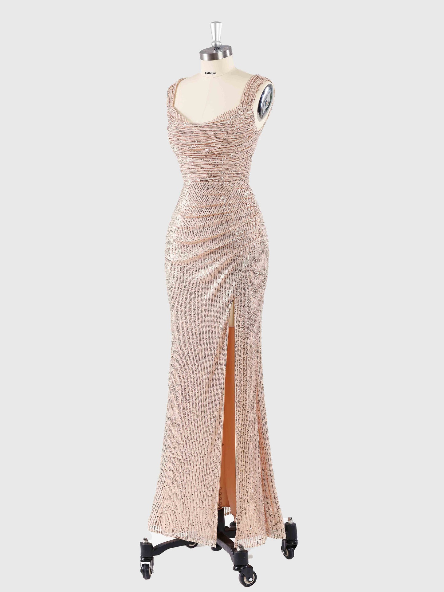 Venus Chic Square Neck Sequins Prom Dresses with Slit