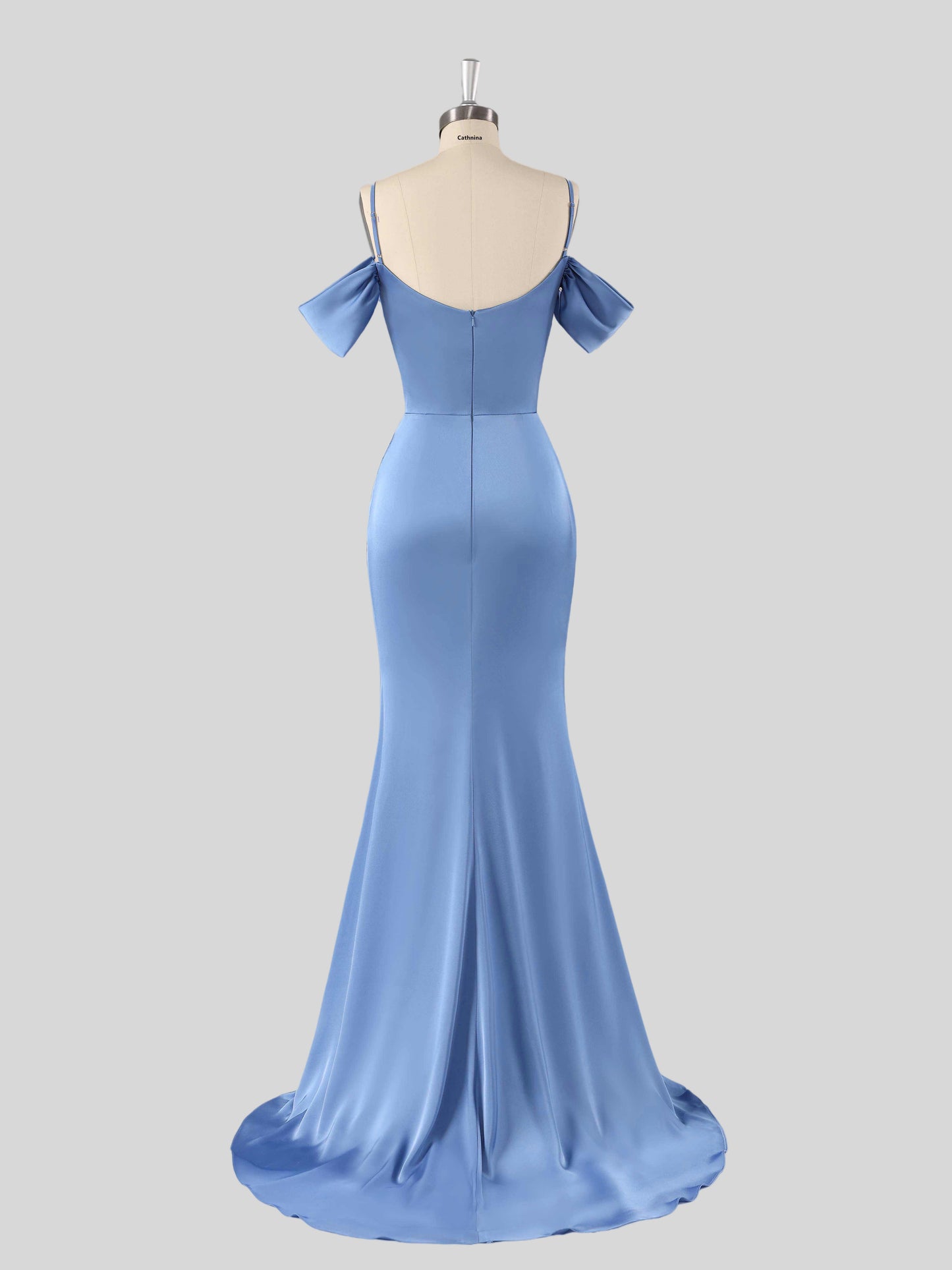Vida Chic Off-The-Shoulder Sweep Train Satin Dresses