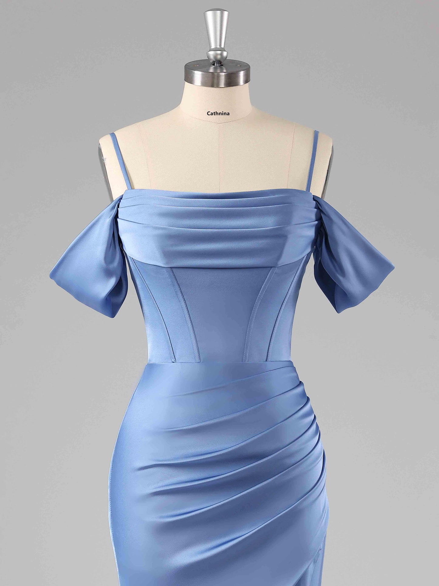 Vida Chic Off-The-Shoulder Sweep Train Satin Dresses