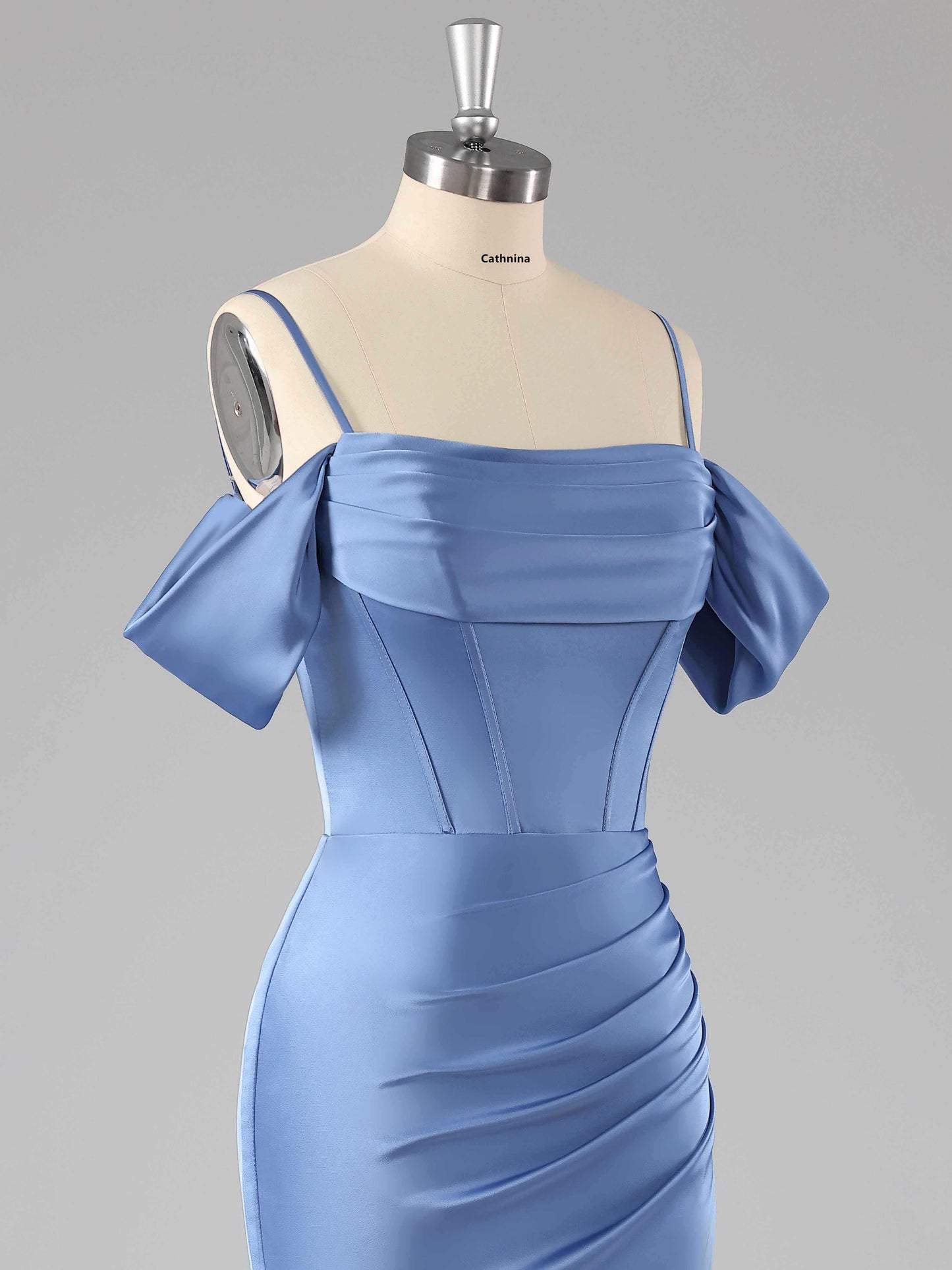Vida Chic Off-The-Shoulder Sweep Train Satin Dresses