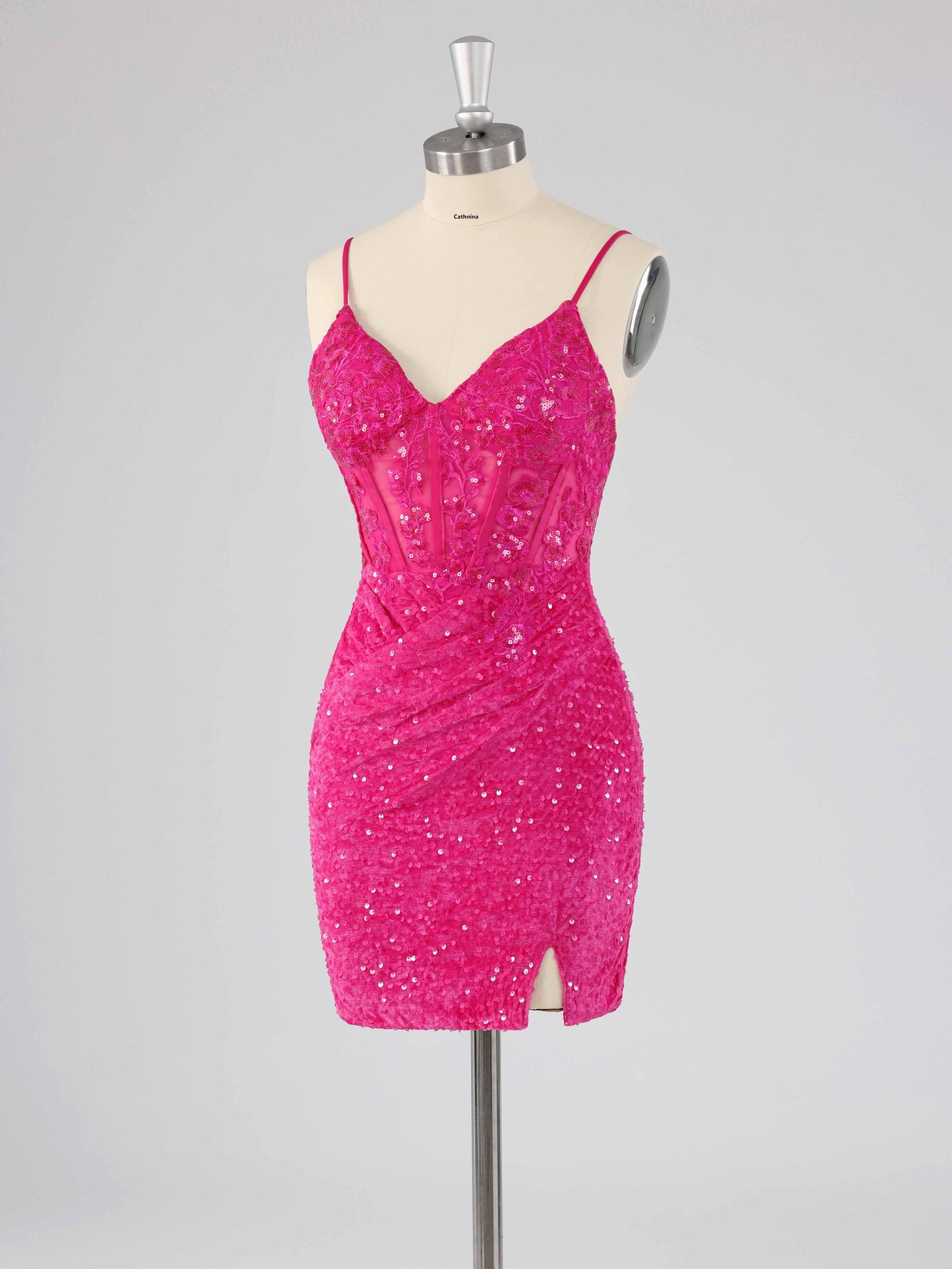 Belor V-Neck Mini Sequin Homecoming Dresses with Slit