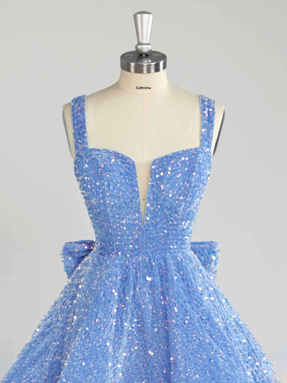 Calen A-Line Sparkly Sequin Short Homeocming Dresses With Bow