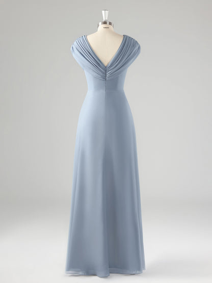 Eveloria Modest V Neck Beaded Ruched Asymmetrical Chiffon Mother Of The Bride Dresses UK