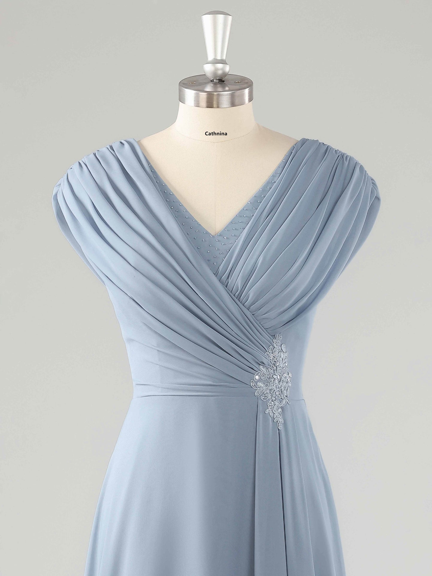Eveloria Modest V Neck Beaded Ruched Asymmetrical Chiffon Mother Of The Bride Dresses UK