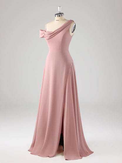 Lamey Chic One Shoulder A-line Chiffon Bridesmaid Dresses with Slit