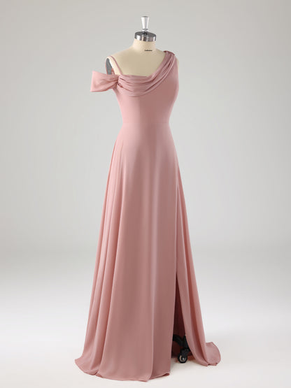 Lamey Chic One Shoulder A-line Chiffon Bridesmaid Dresses with Slit