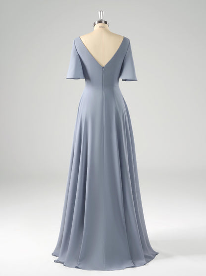 Laria Delicate Square Long Chiffon Bridesmaid Dresses with Slit