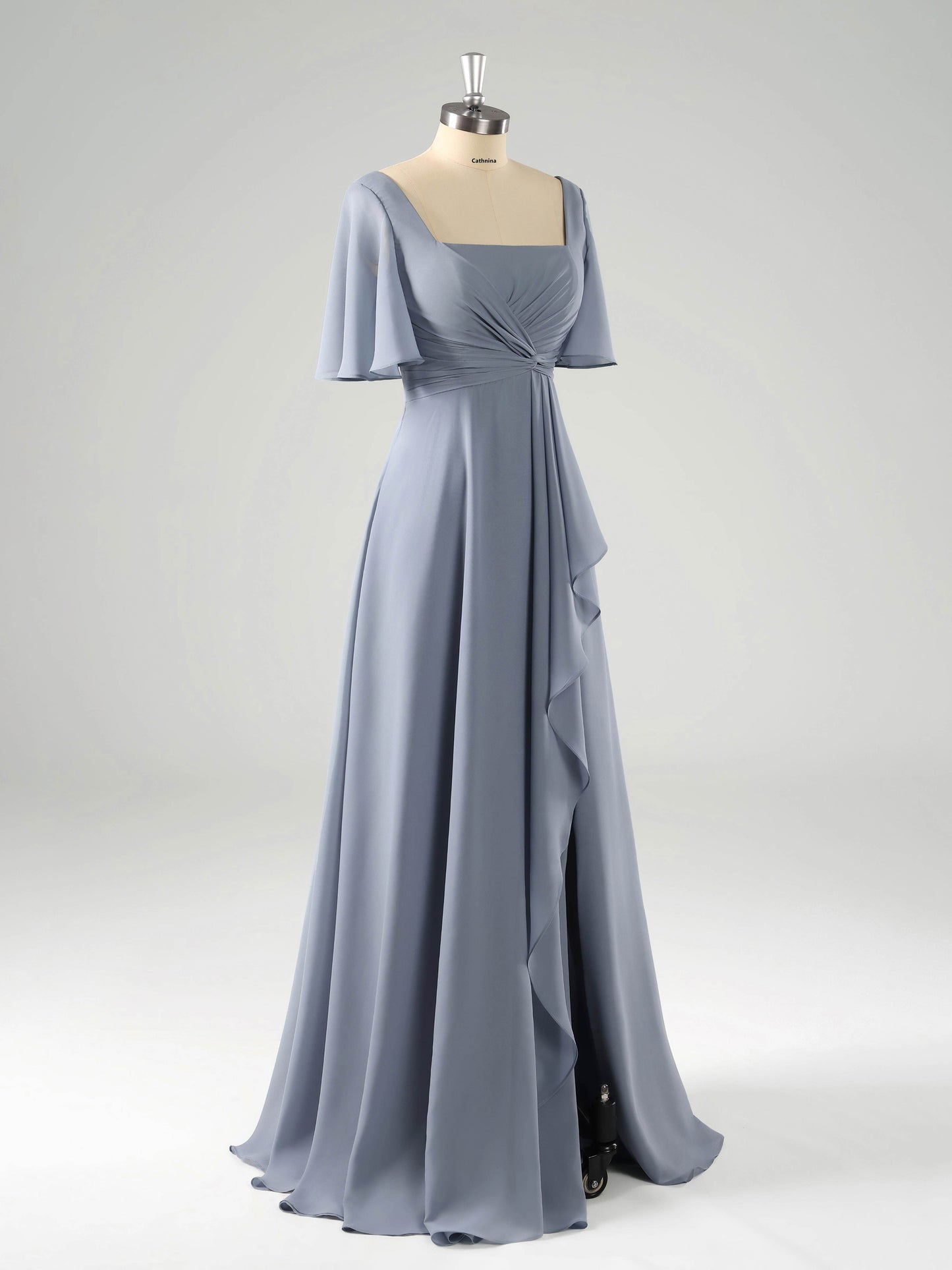 Laria Delicate Square Long Chiffon Bridesmaid Dresses with Slit