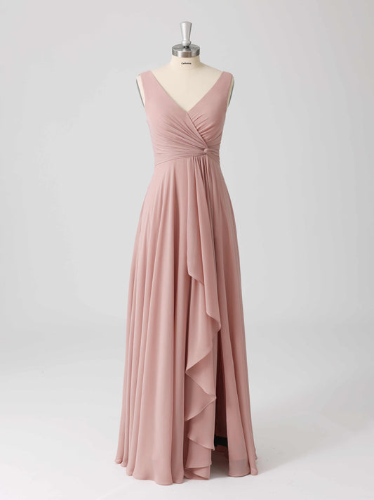 Laverna A-line V-Neck Sleeveless Asymmetrical Bridesmaid Dresses