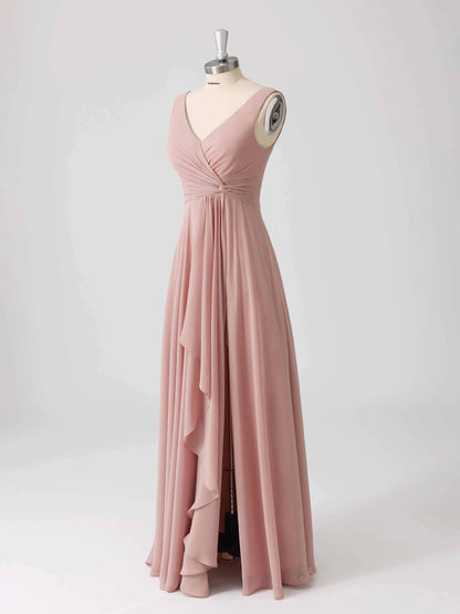 Laverna A-line V-Neck Sleeveless Asymmetrical Bridesmaid Dresses